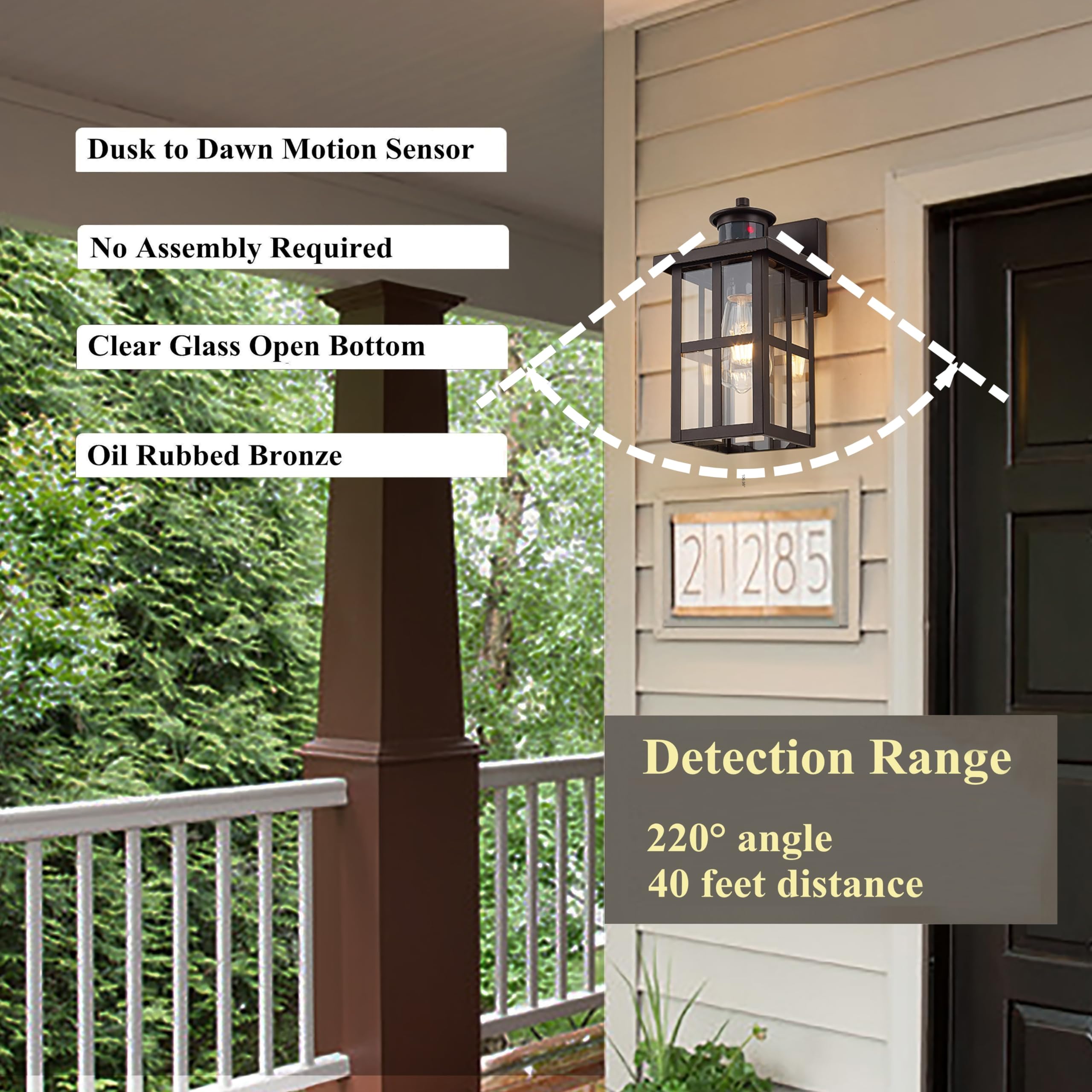 Micsiu Outdoor Porch Lights Motion Sensor 2 Pack, Bronze Dusk To Dawn Exterior Lighting Fixtures, 11.75 Inch Outside Light Fixtu