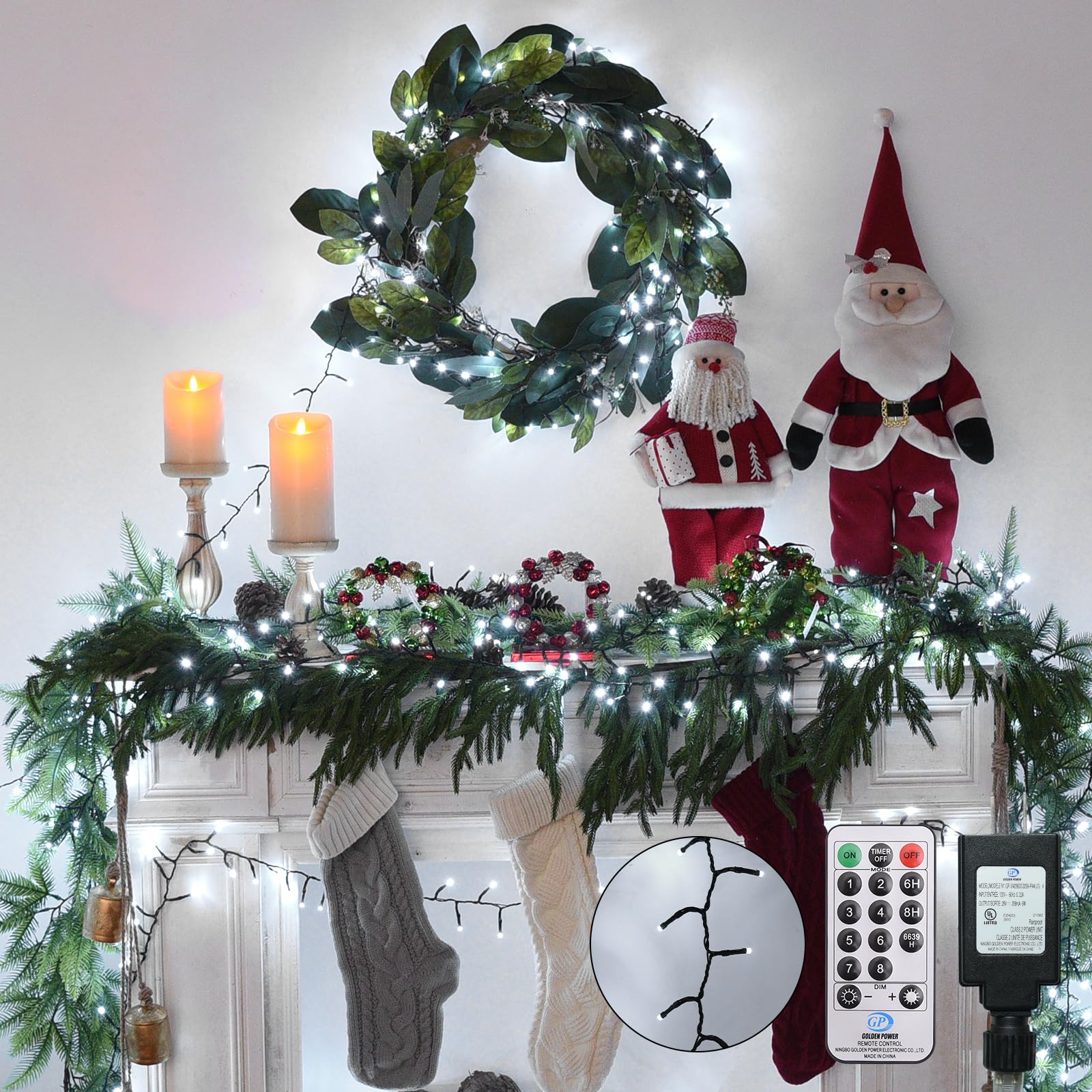 Lycklig Cool White LED Christmas Lights, 400 LED, 49FT, Plug-in String Lights with Remote, 8 Modes, Model BPD-400LED-CW