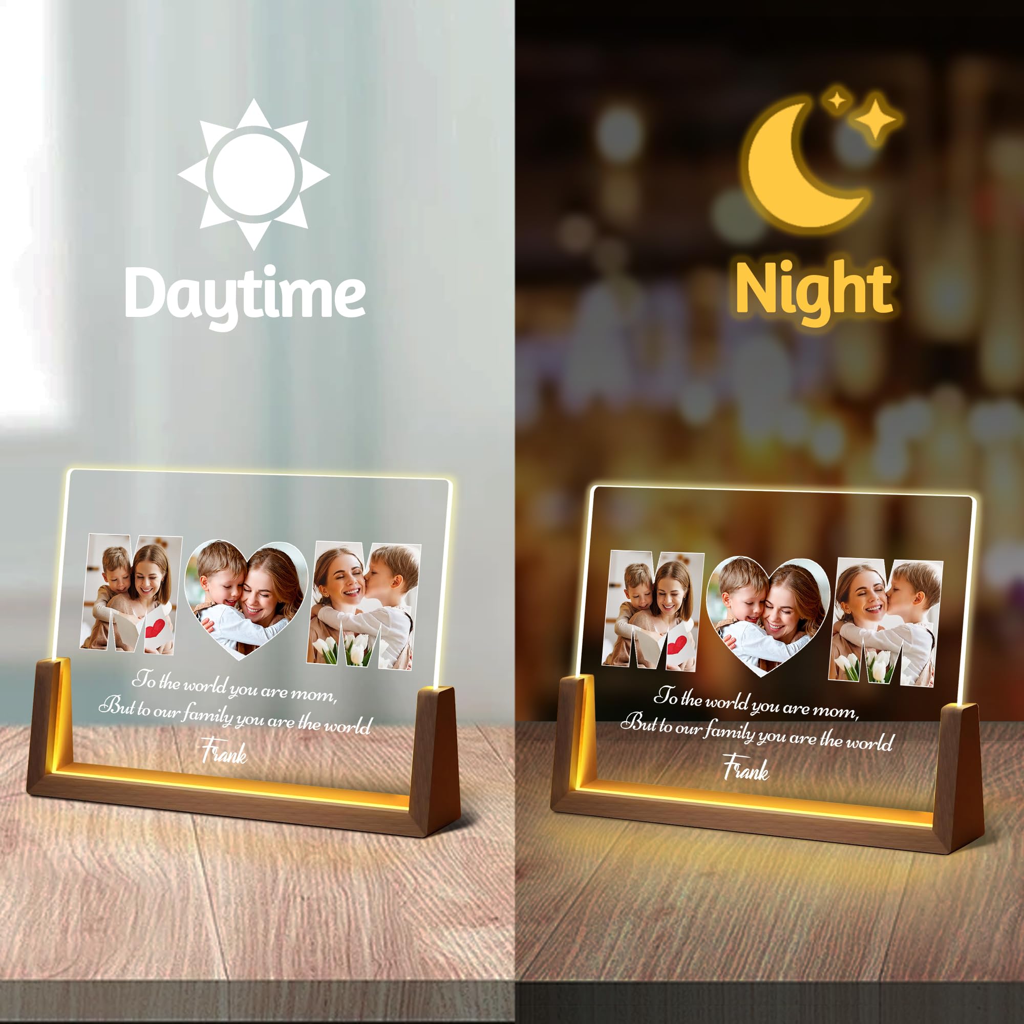 Maiwell Personalized Mothers Day Unique Gifts For Mom Wife  Mom Gifts From Daughter Son Husband  Custom Acrylic Night Light Picture Frame With Photo Name  Customized Moms Birthday Christmas Gift