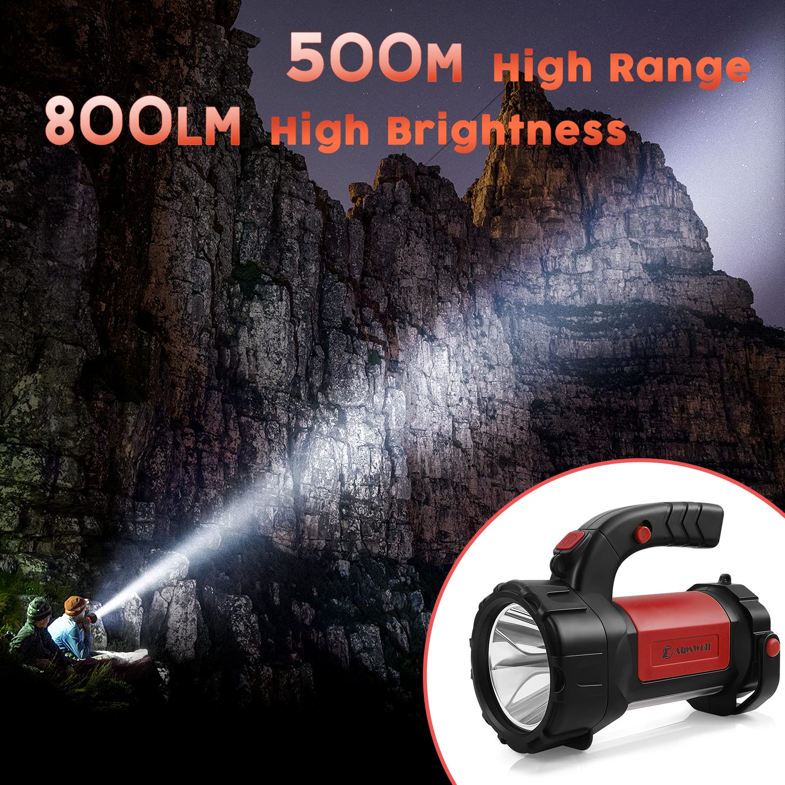 Alpswolf Camping Lantern Rechargeable, Led Flashlight Spotlight Lantern With 800Lm, 3600 Capacity Powered, Portable Bright Campi