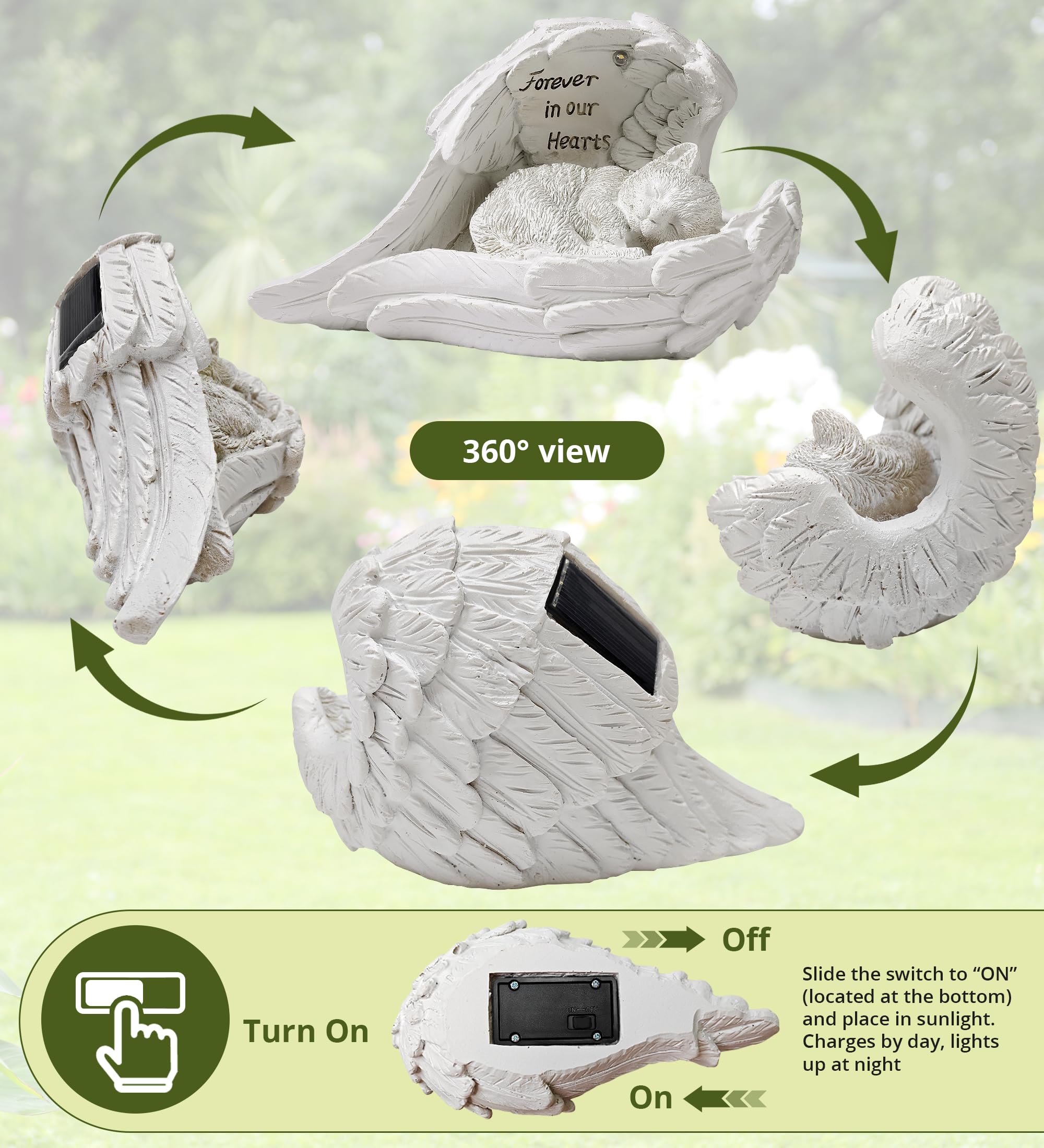 Zhiyo-Gd Pet Cat Solar Garden Memorial Statue - Outdoor Resin Angel Kitty With Solar Light  Guardian Angel Kitten Memorial Gift For Patio  Lawn  Yard  Or Garden Christmas Decor