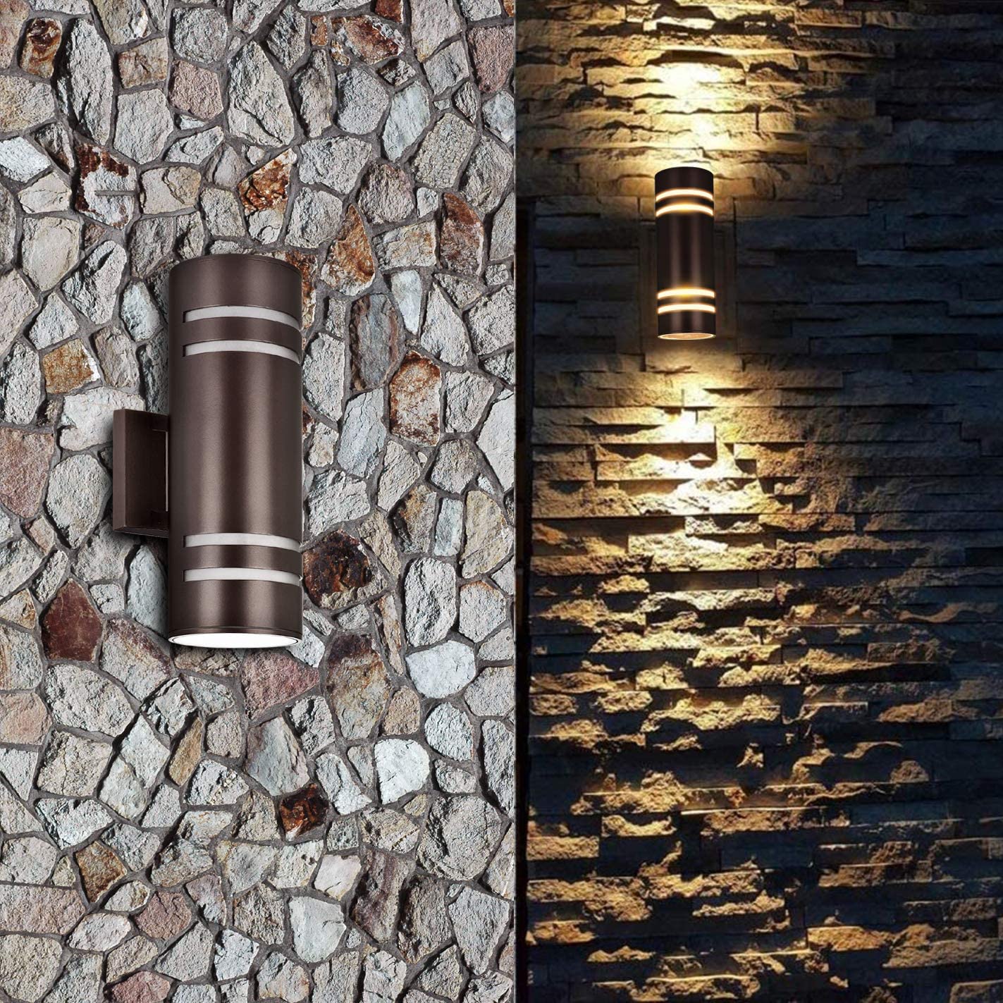 Rosykite Outdoor Wall Lights, Modern Exterior Sconce, Oil Bronze Cylinder, Up Down Lighting