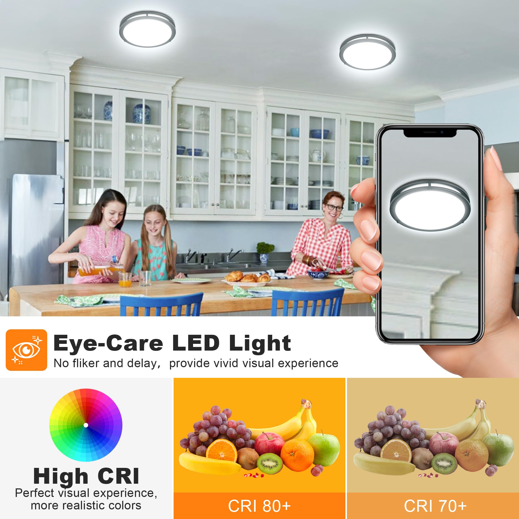 Faymart Lighting 2 Pack 12 Inch Round Black Ceiling Light Fixture For Hallway Bedroom - 12  Black Led Flush Mount Ceiling Lamp Set Of Two 2700K/3000K/3500K/4000K/5000K Led Kitchen Bathroom Light