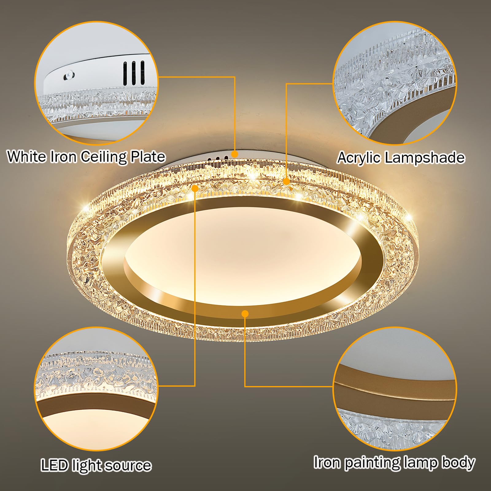 Uofus 28W Gold Led Flush Mount Ceiling Light 12Inch Modern Round Ceiling Light Fixture 3000K-6000K Super Bright Circle Ceiling L