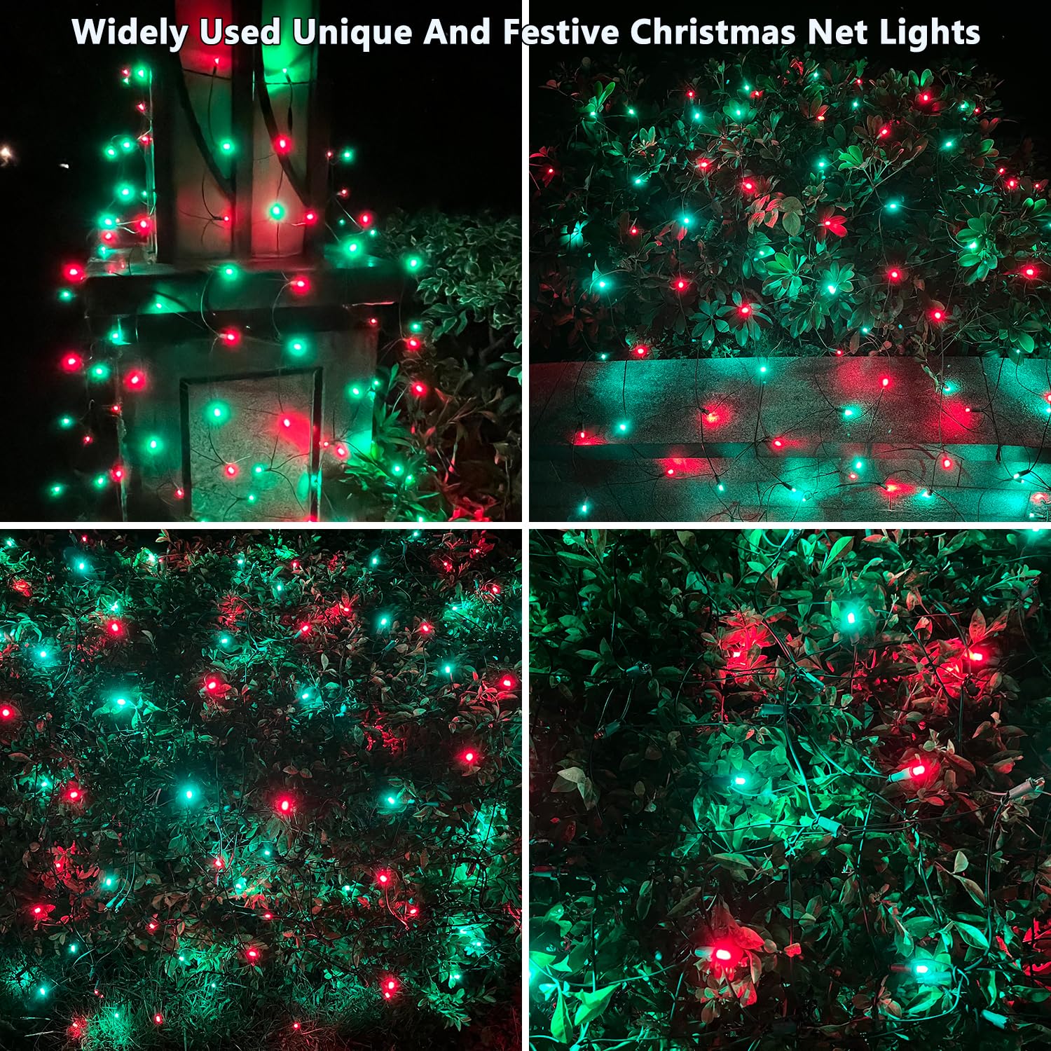 Hishiny Led Christmas Net Lights Outdoor 6Ftx6Ft 144Led Green Wire  Connectable Indoor Outdoor Bush Mesh Net Lights String For Halloween Christmas Party Shrub Yard Tree(Red & Green)