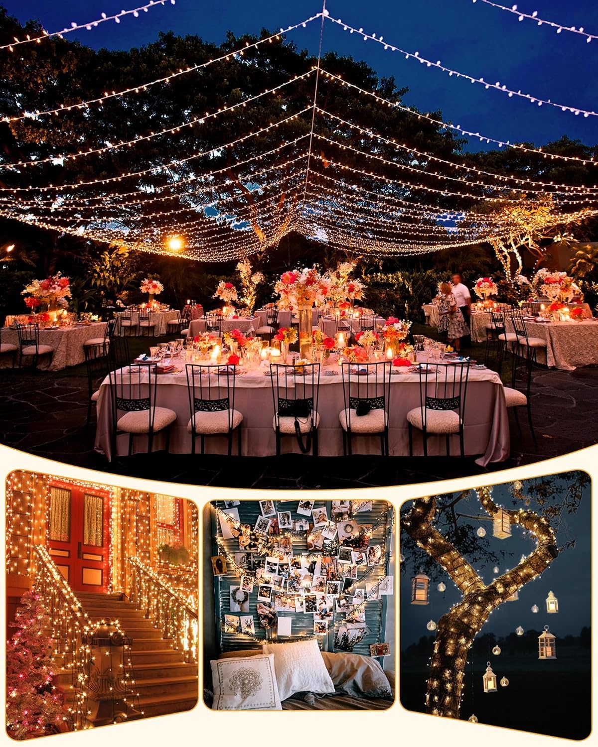 Brightown 2 Pack Solar String Lights Outdoor  Total 144Ft 400 Led Twinkle Fairy Lights Waterproof With 8 Modes Auto On/Off For Patio Tree Garden Party Home Wedding Christmas Decorations (Warm White)