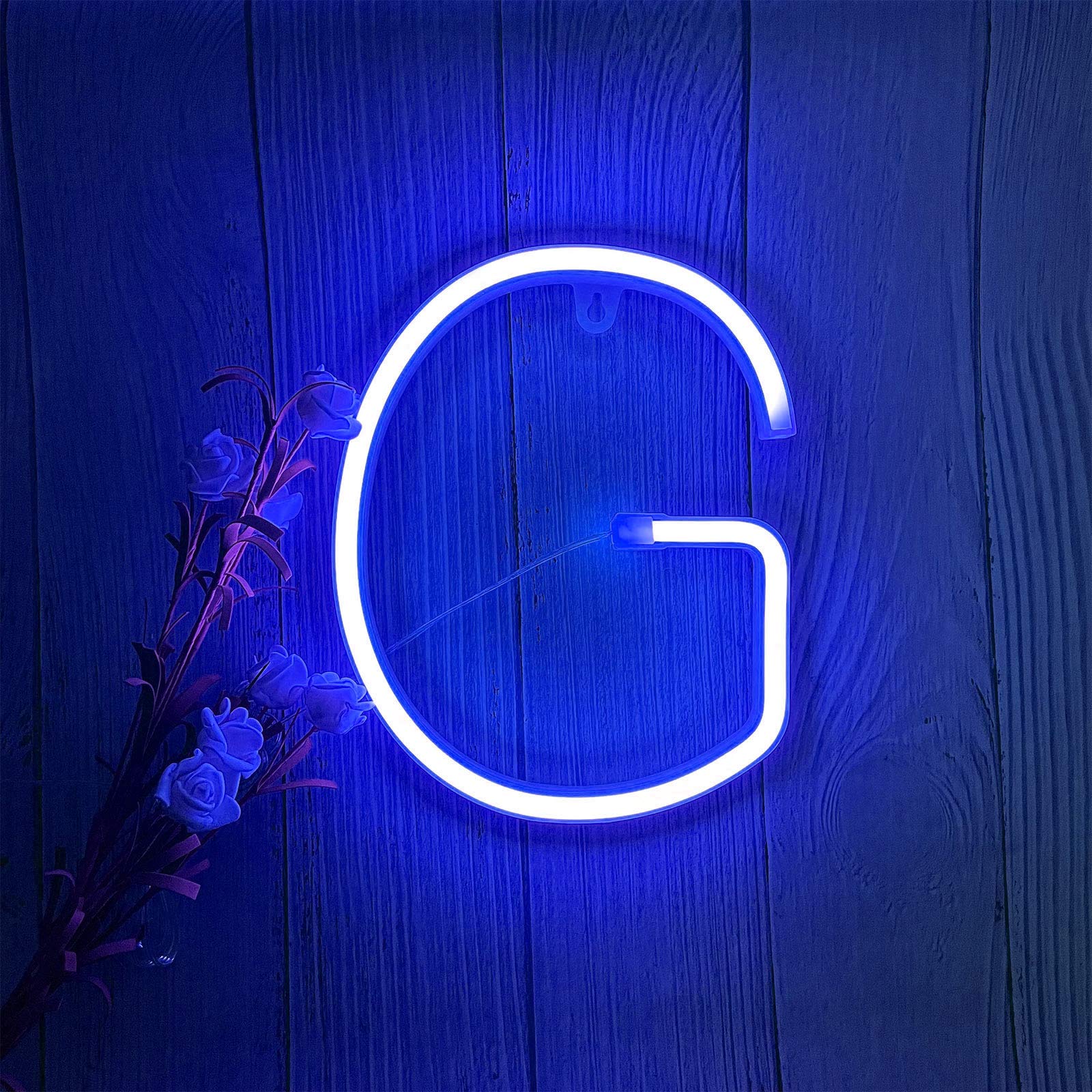 ENUOLI Blue LED Neon Letter Light, USB & Battery Operated, Indoor Decor, Model nNH.G-B