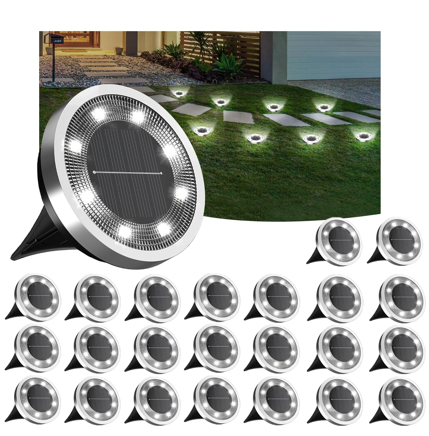 INCX Solar Ground Lights  24 Pack Solars Light Outdoor Waterproof  Solar Garden Lights Landscape Lighting for Patio Pathway Lawn Yard Deck Driveway Walkway  Cold White