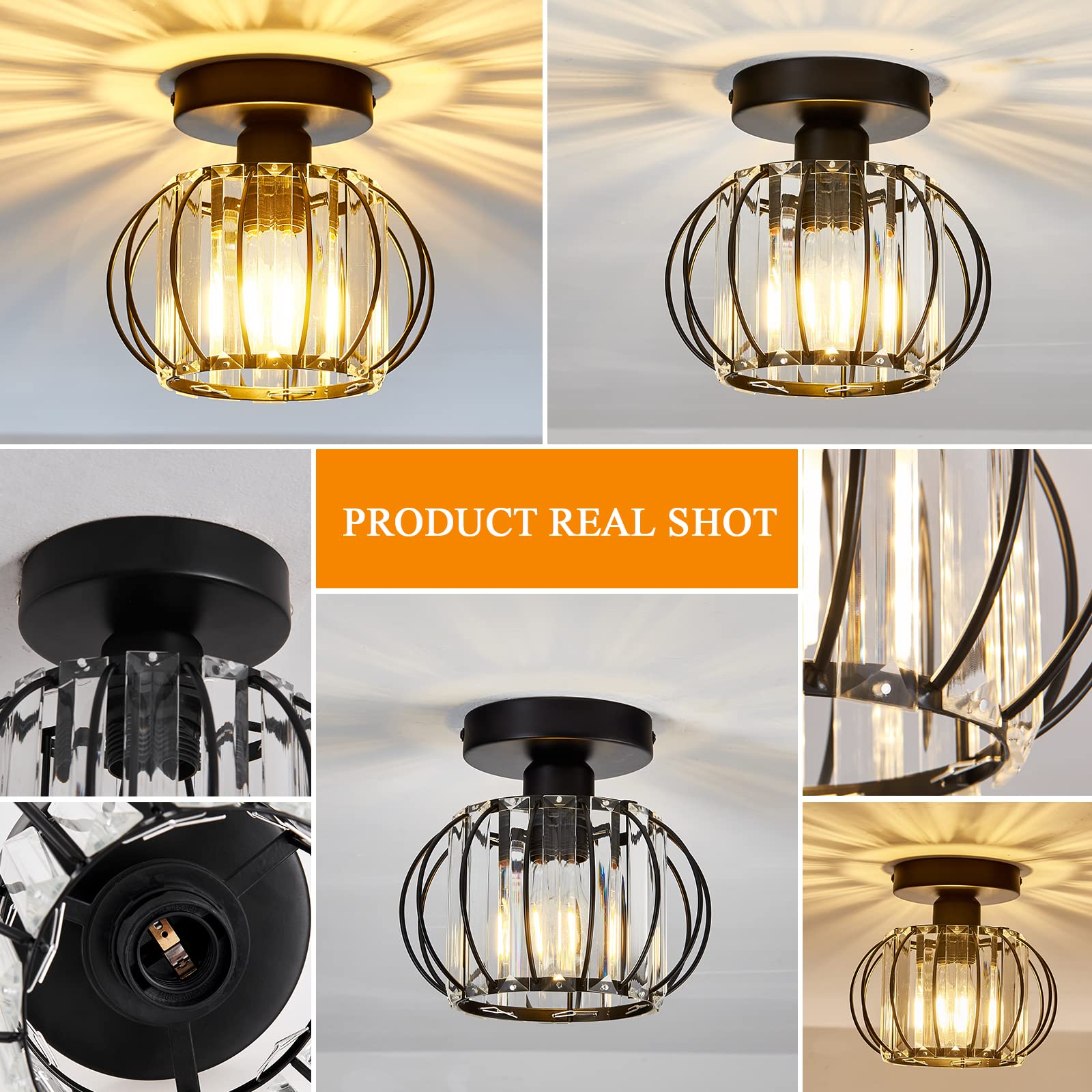 Yyjlx 2 Pack Semi Flush Mount Ceiling Light Fixture Modern Small Crystal Chandelier Mini Indoor Ceiling Lamp For Bathroom Hallwa