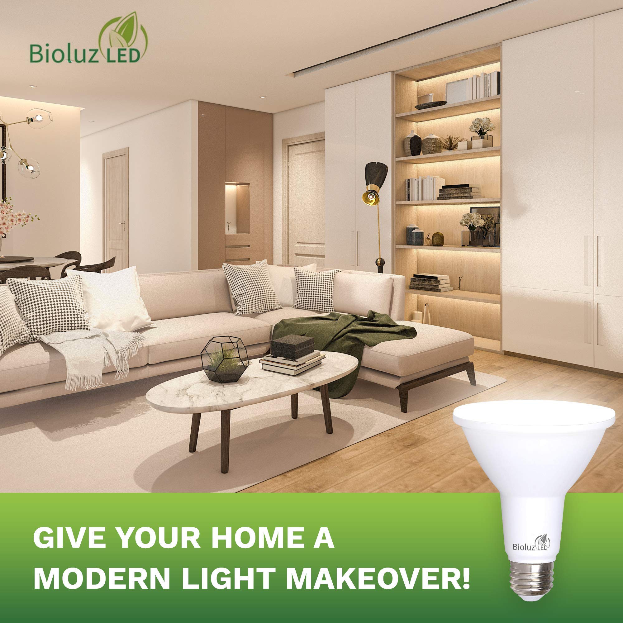 Bioluz LED 4 Pack PAR38 12W Dimmable Bulbs, 5000K Daylight, 90 CRI, Indoor/Outdoor, UL Listed, Energy Efficient Lighting