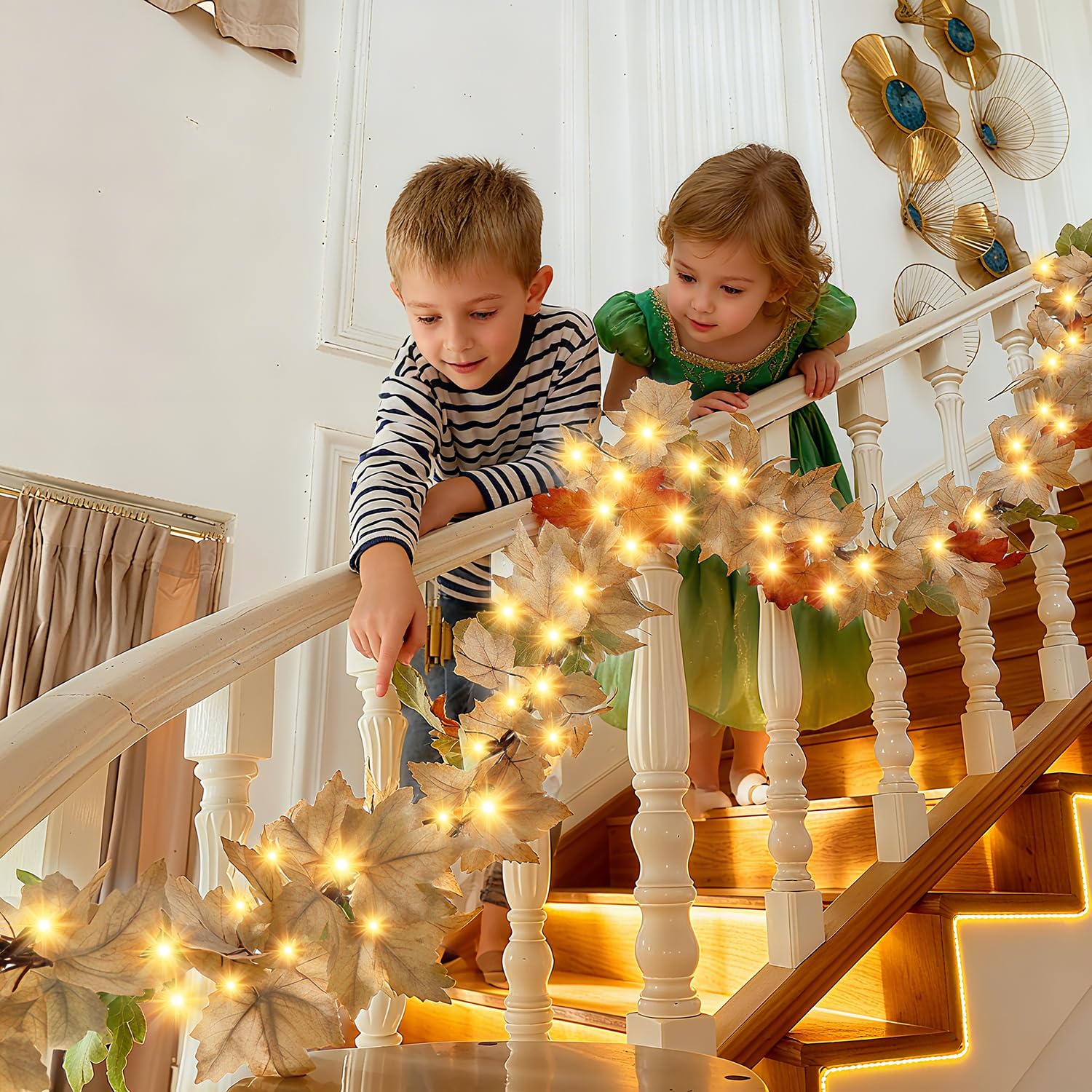 Thanksgiving Garland With Lights 9Ft Plug In Thanksgiving Decorations For Home With 50 Warm Incandescent Bulbs Ul Certified Connectable Lighted Fall Garland For Indoor Outdoor Harvest Decor(2 Packs)