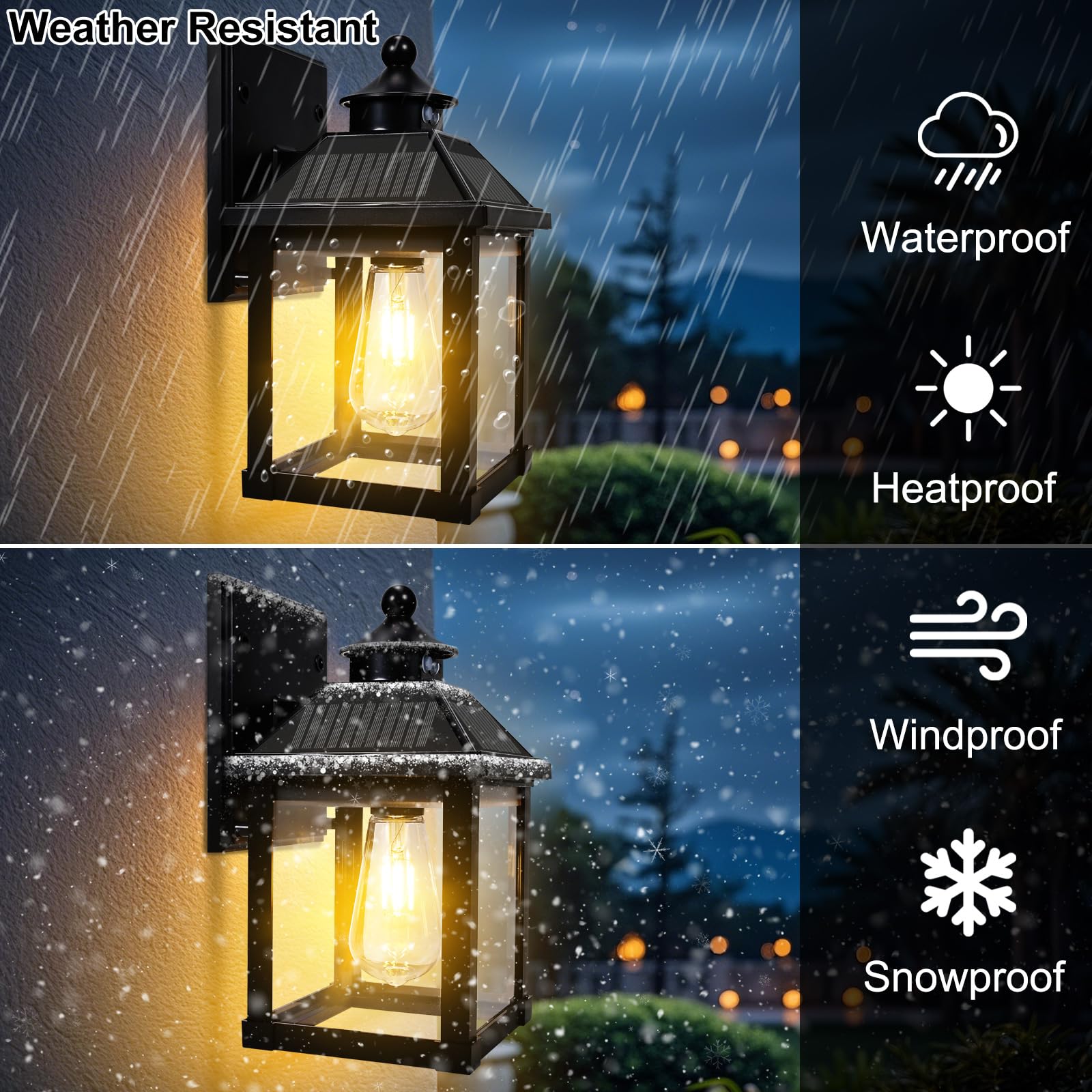 UOOIUMOY Solar Wall Lights 2 Pack, Motion Sensor, Waterproof, Dusk to Dawn, 11.7in Height, Black, Model 9457