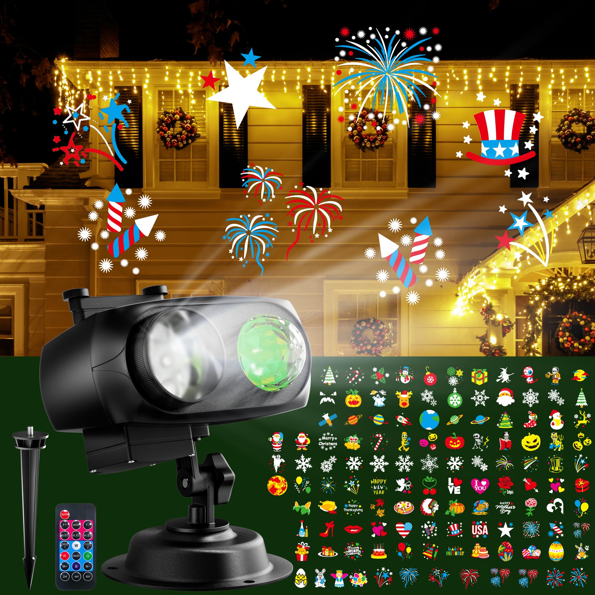 JACKYLED Christmas Projector Light, Outdoor 2-in-1 HD Holiday Projector Light Outdoor with Remote Control, Timers, IP65 Waterpro