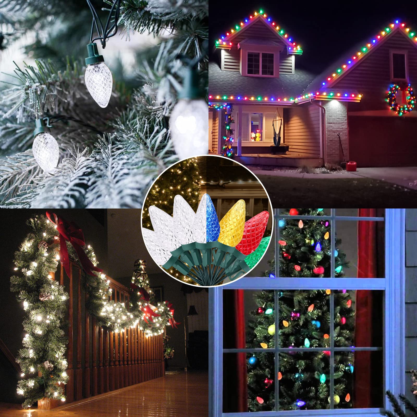 Odeetronic Cool White & Multicolor Christmas Lights, 33Ft 50 Led C9 Color Changing Tree Lights, Connectable 12 Modes Outdoor Xmas Lights With Remote, Dimmable Twinkle Lights For Home Party Wedding