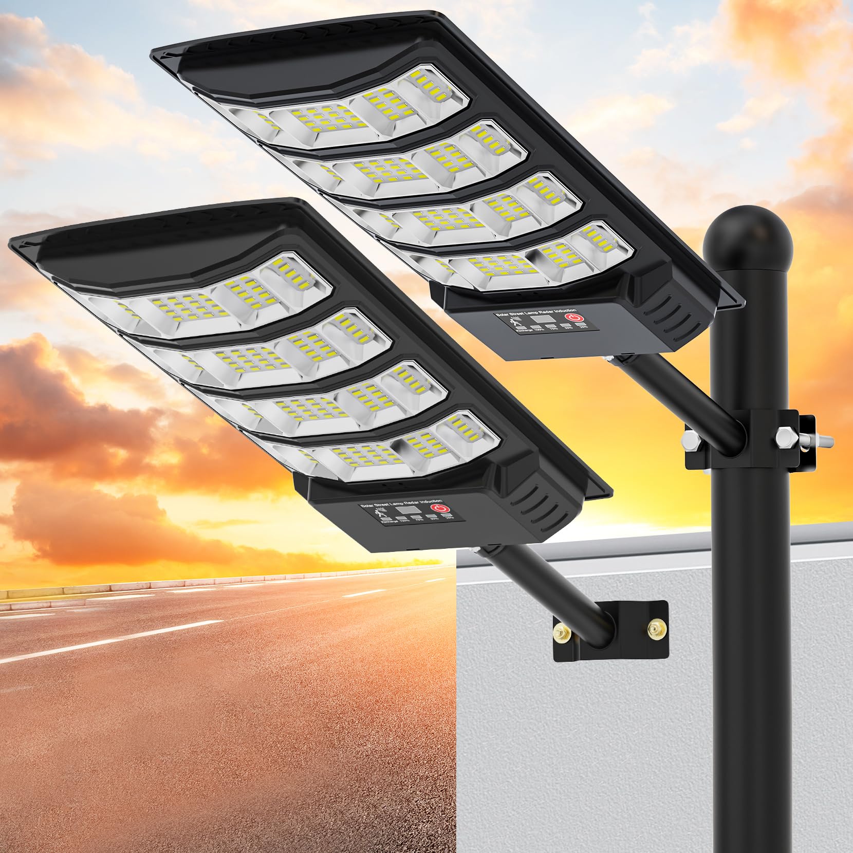 Solar Street Lights Outdoor Waterproof ,25000LM 320Wide Angle Flood light, LED Solar Parking Light with Motion Sensor and Remote