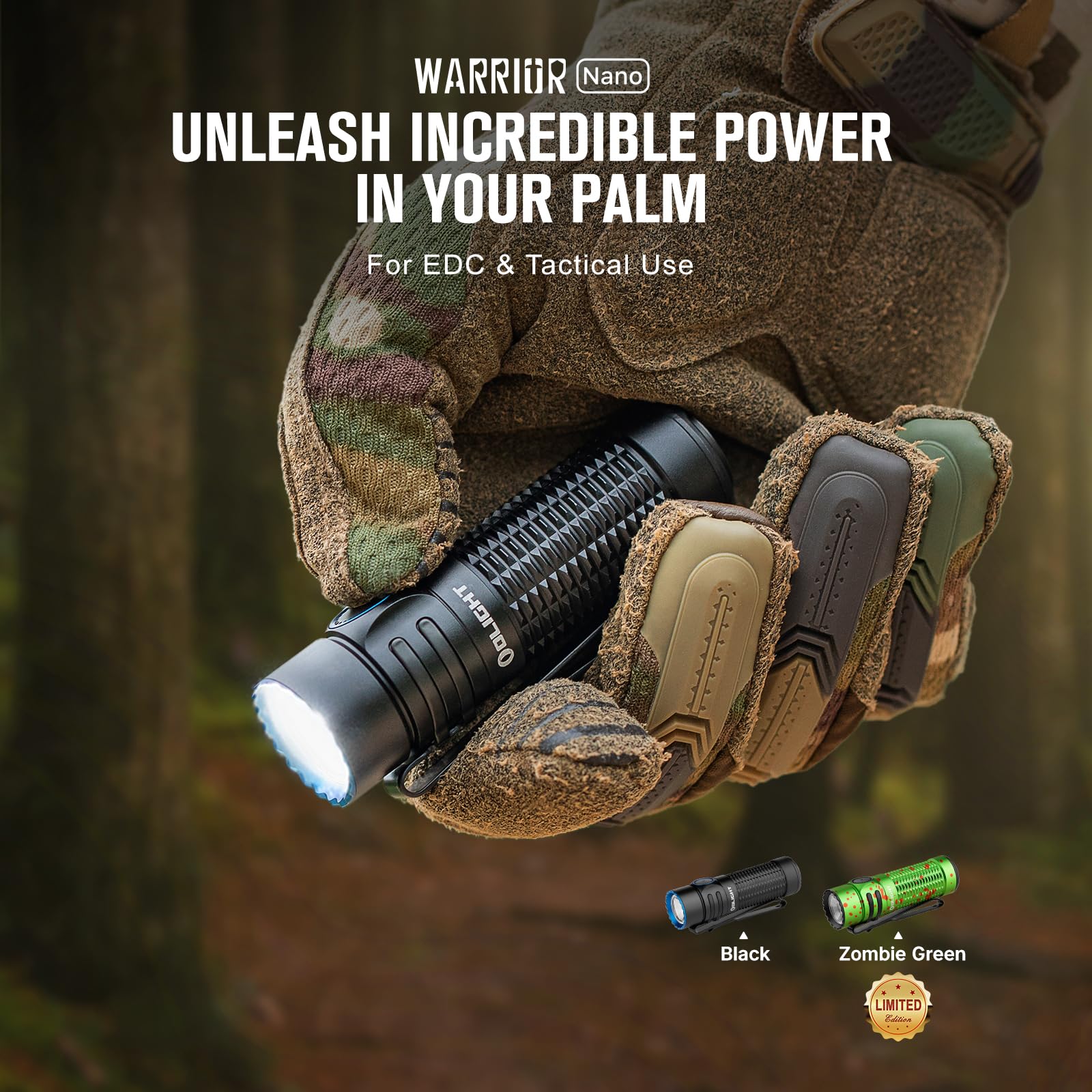 OLIGHT Warrior Nano Tactical Flashlight, 1200 Lumens Rechargeable LED Light with MCC Charger, Dual Switches EDC Light for Emerge