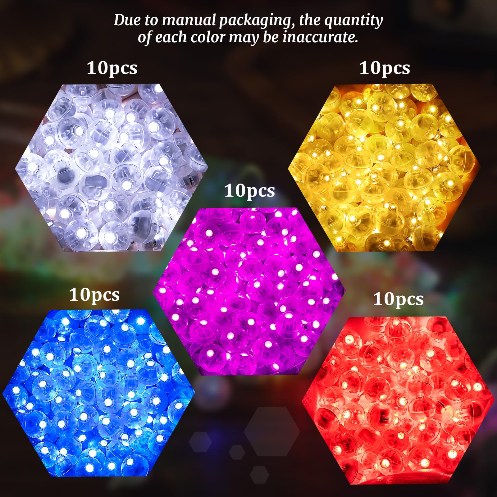 Aogist 50 Pcs Led Balloon Lights - Mixed Colors Mini Round Lamps For Party & Wedding Decor