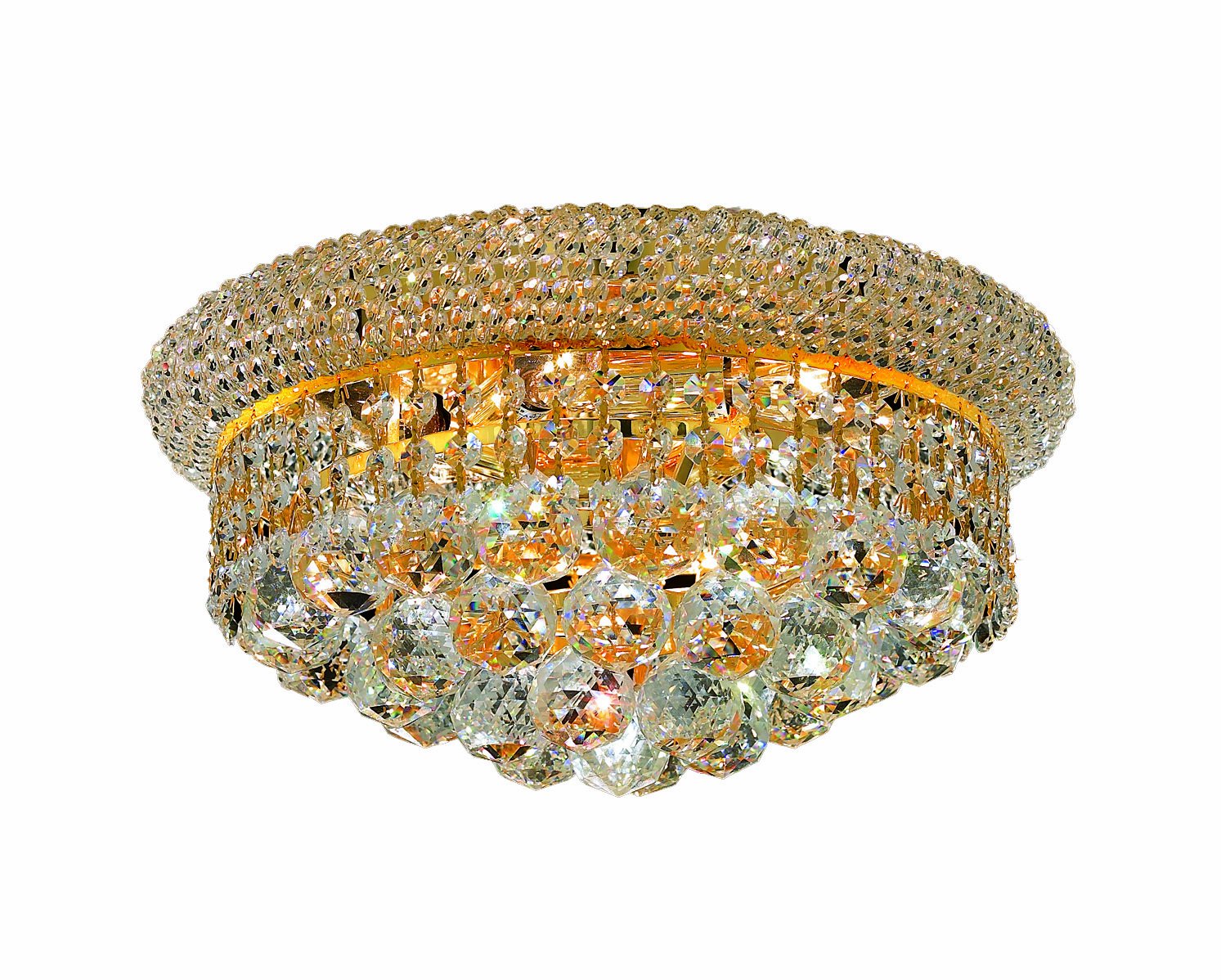 Elegant Lighting 1800F14G/RC Royal Cut Clear Crystal Primo 6-Light, Single-Tier Flush Mount Crystal Chandelier, Finished in Gold with Clear Crystals