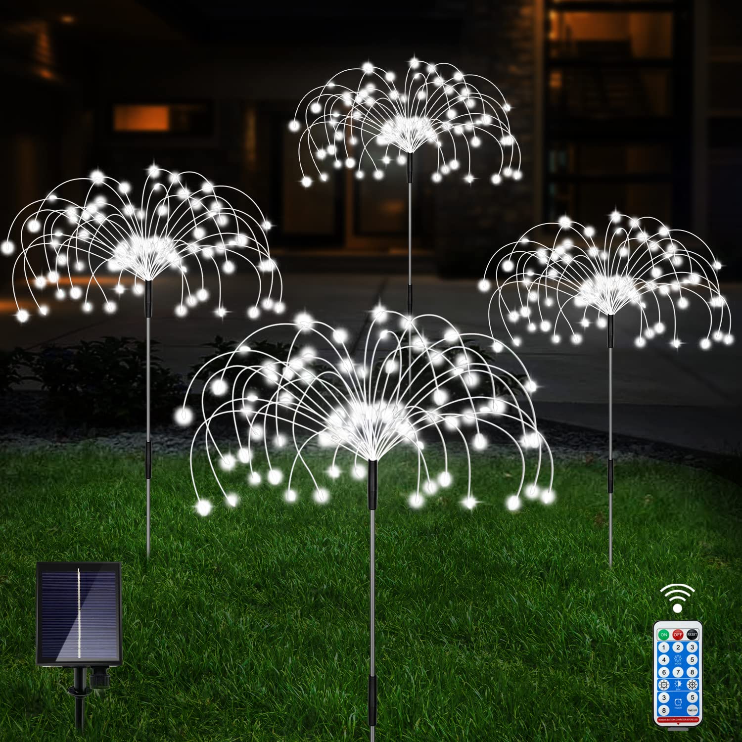 Unihoh Solar Garden Lights Outdoor, 4 Pack 120 LED Waterproof Decorative String Lights 8 Modes with Remote DIY Outdoor Decor for