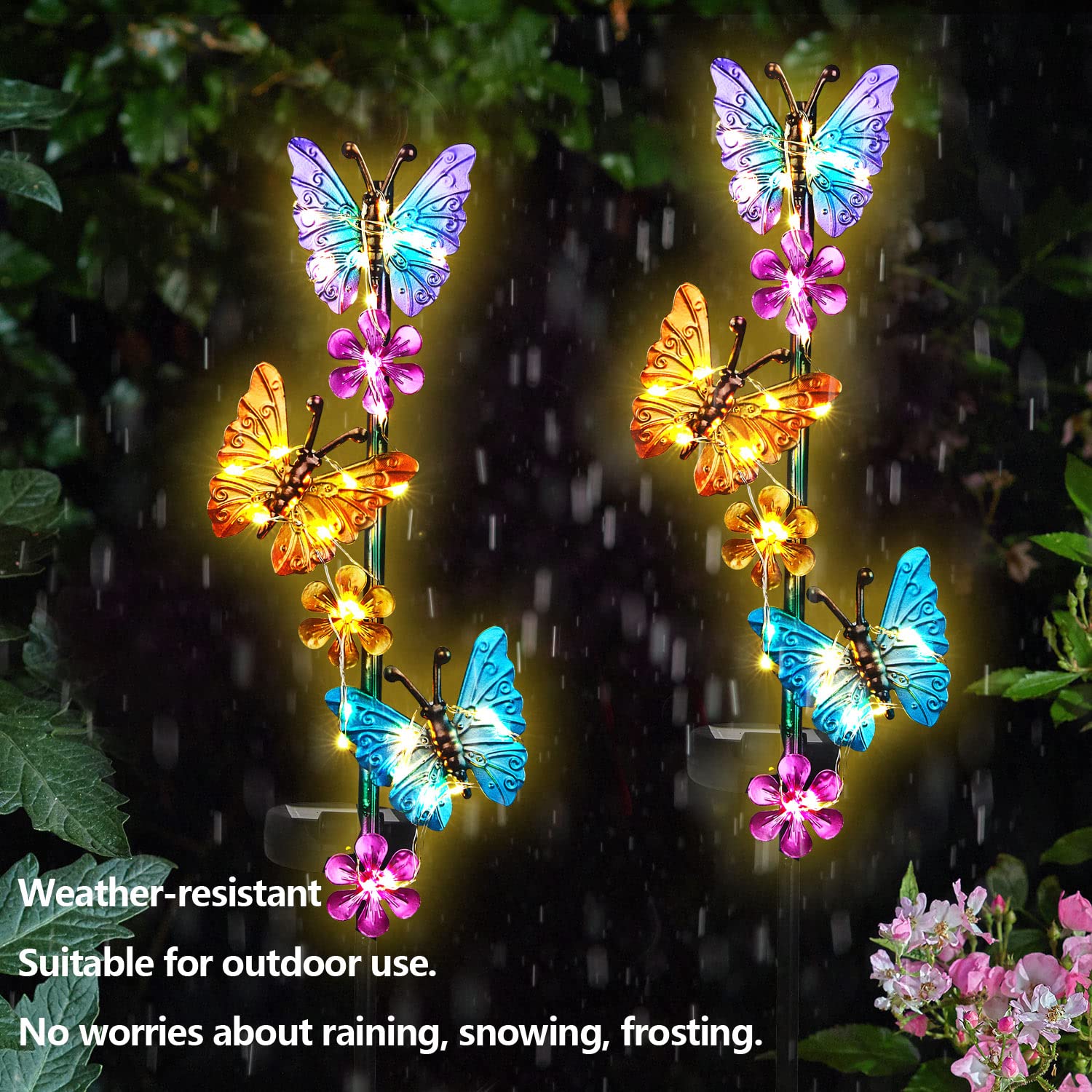 Solar Lights Outdoor Waterproof Garden Butterfly Light Decorative Solar Stake Lights With Butterflies Decor For Garden Yard Lawn Patio Pathway(2 Pack)