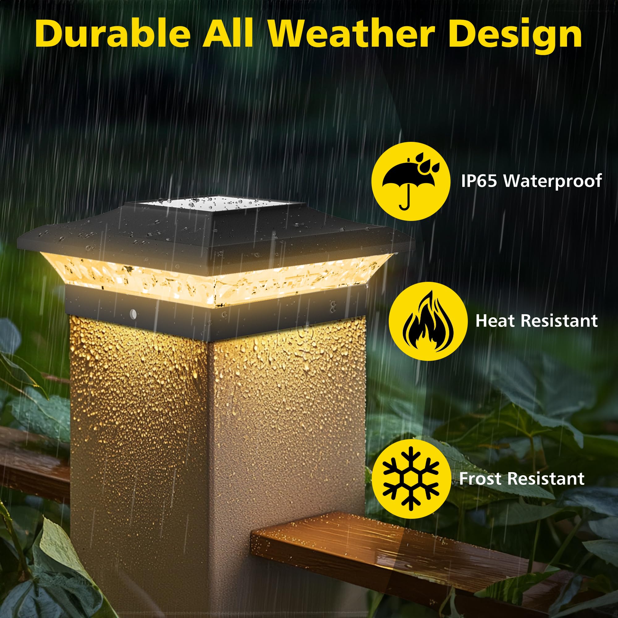 T-SUN Solar Post Cap Lights with Auto-Change Colors- for Vinyl & Wooden Posts IP65 Weatherproof Outdoor Solar Fence Post Lights