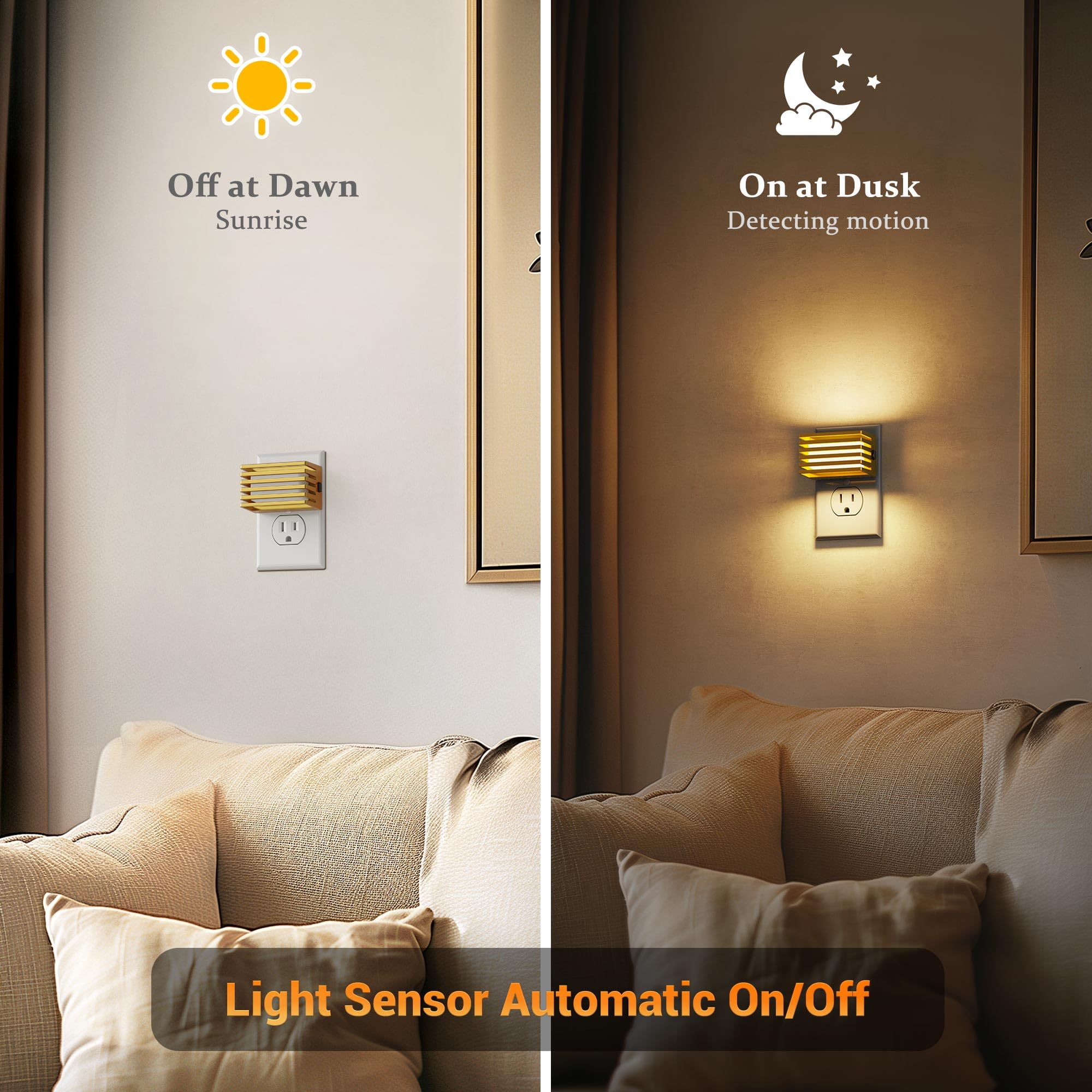 JandCase LED Night Light, Dimmable, 3000K Soft White, 2 Pack, Warm Gold Shade