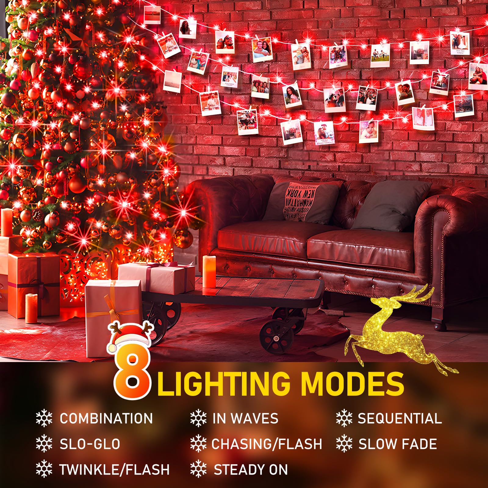 Knonew Outdoor Christmas Lights 300 Led 99Ft String Lights 8 Modes & Memory Fairy Light Plug In Waterproof Led String Lights For Xmas Yard Tree Wedding Party Holiday Decorations (Red)