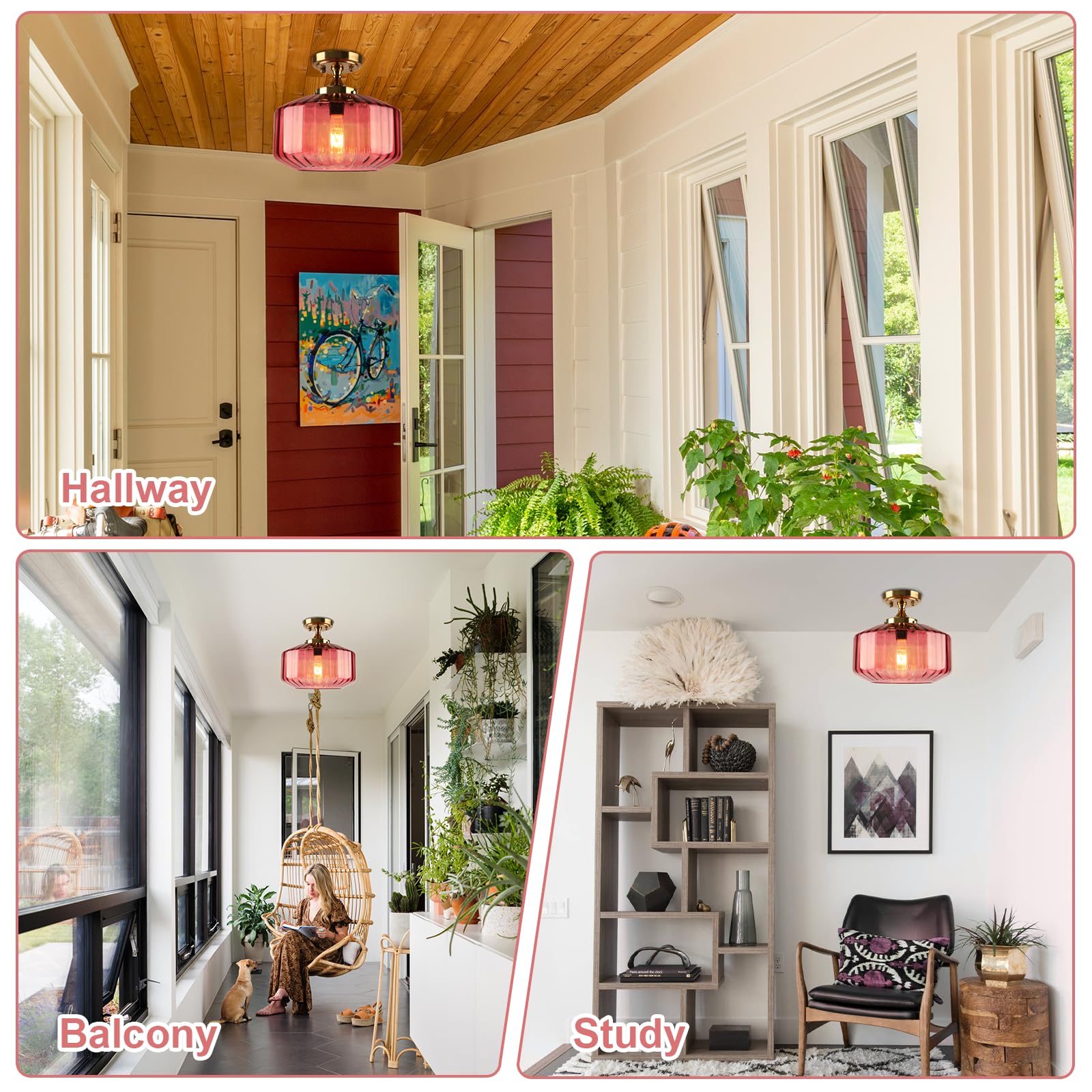 Qepeety 2 Pack Ceiling Light Gold Modern Ceiling Light Fixtures With Purple Glass Shade  Indoor Globe Flush Mount Lighting For Hallway  Kitchen  Entryway  Bulb Not Included