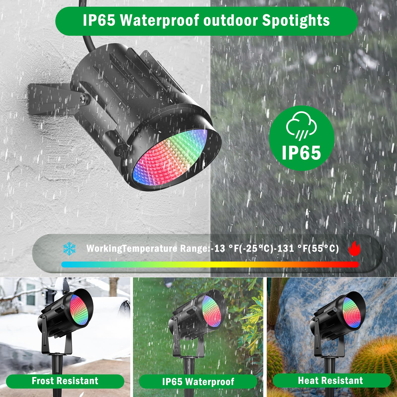 Jiaqiyan Rgb Spotlight Outdoor 12W Color Changing Landscape Lighting With Remote Control Outdoor Spotlight For Yard 120V Waterpr
