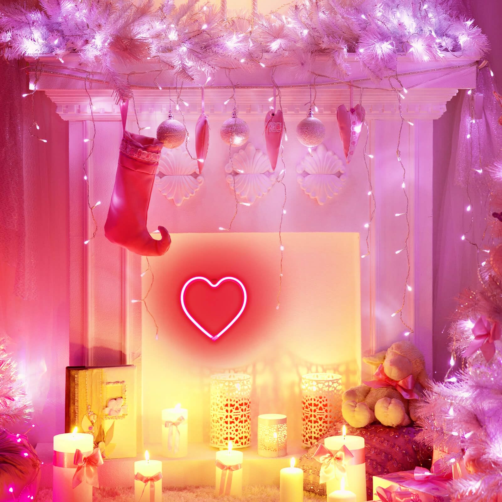 VIFULIN Neon Heart Sign Light, Red LED Wall Decor, USB/Battery Operated, 7.8x7.8x0.6in, Model QDJZAX.G036R