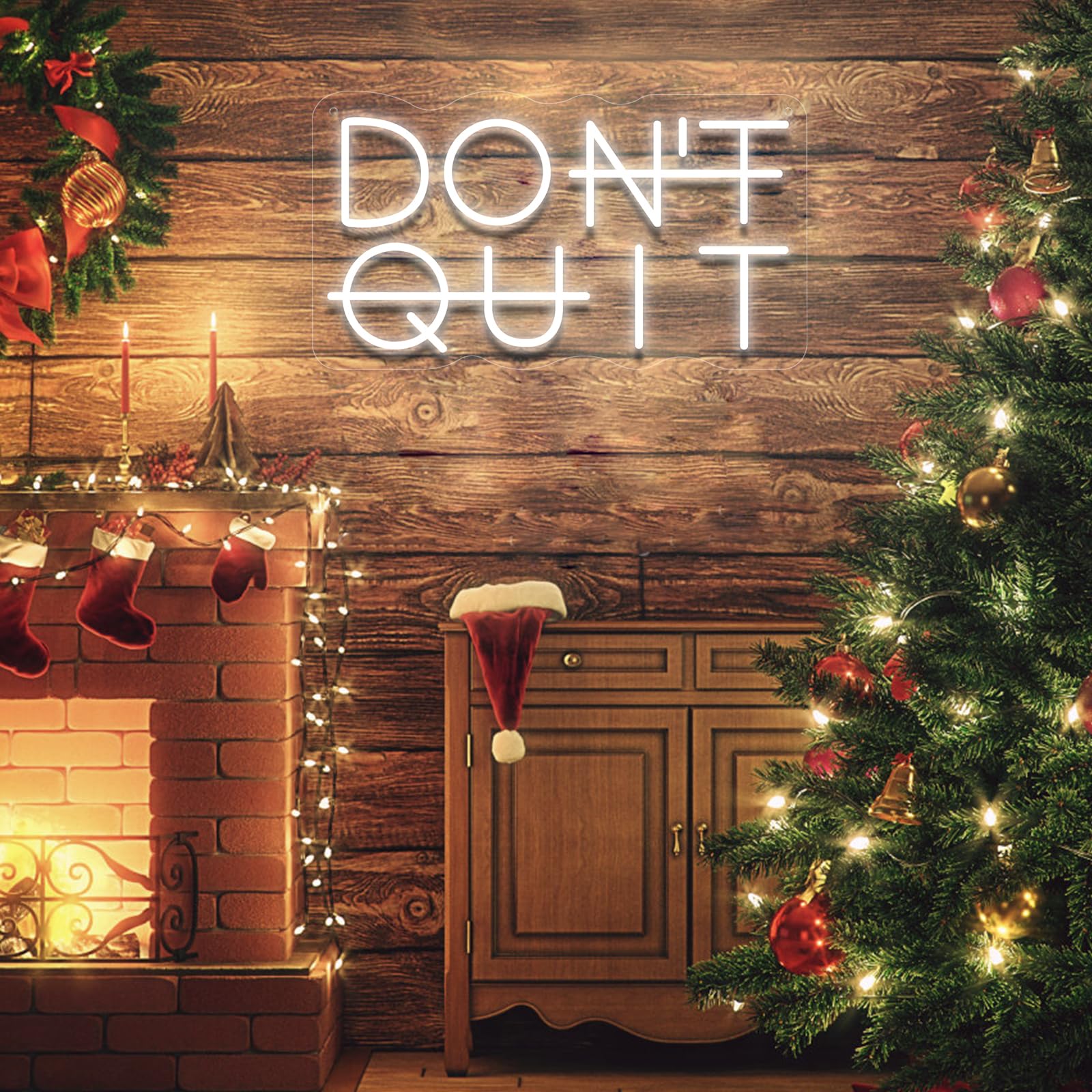 YIKBIK LED Neon Sign - inDont Quitin Wall Decor, USB Powered, Adjustable Lighting, White Color