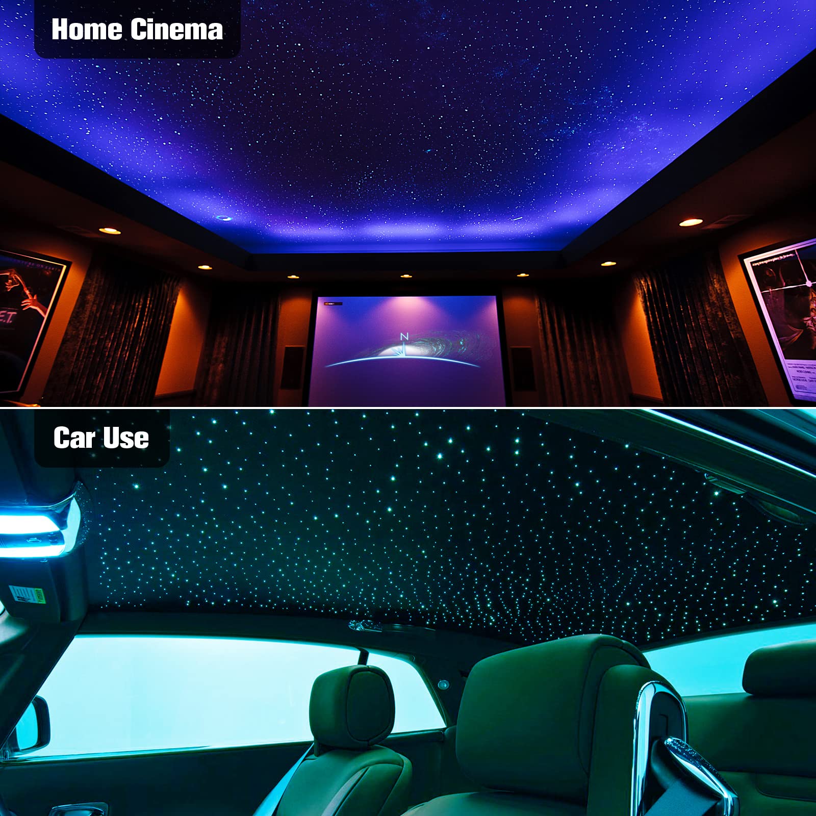 Chinly Fiber Optic Starlight Headliner Lights Kit, 150Pcs, 6.5Ft, Rgbw, Bluetooth App Control, Music Mode, White, Model Qj-L016