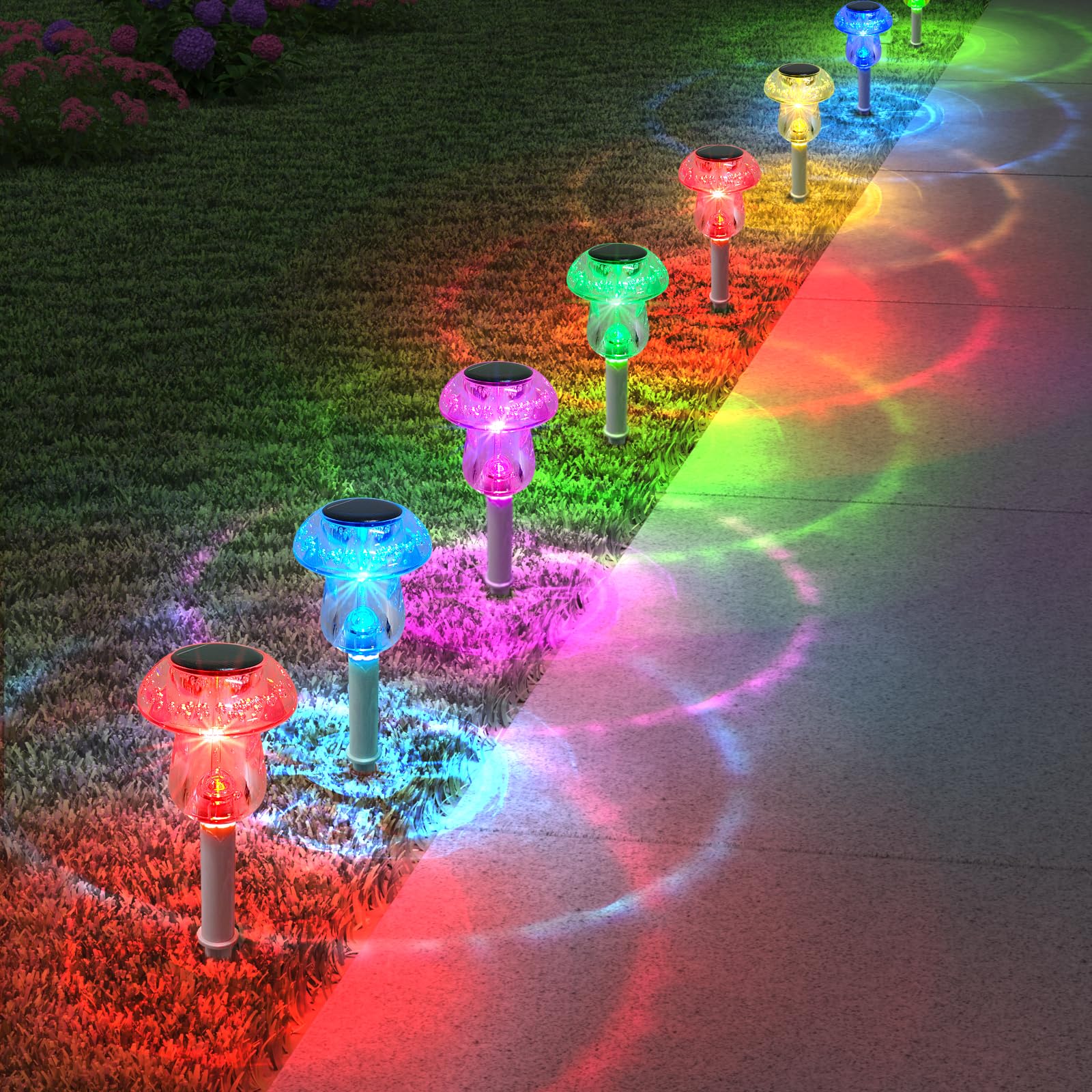 Benany Solar Powered LED Mushroom Lights, 16 Pack, Waterproof, Color Changing, Model MU008 for Garden, Yard, Landscape Decor