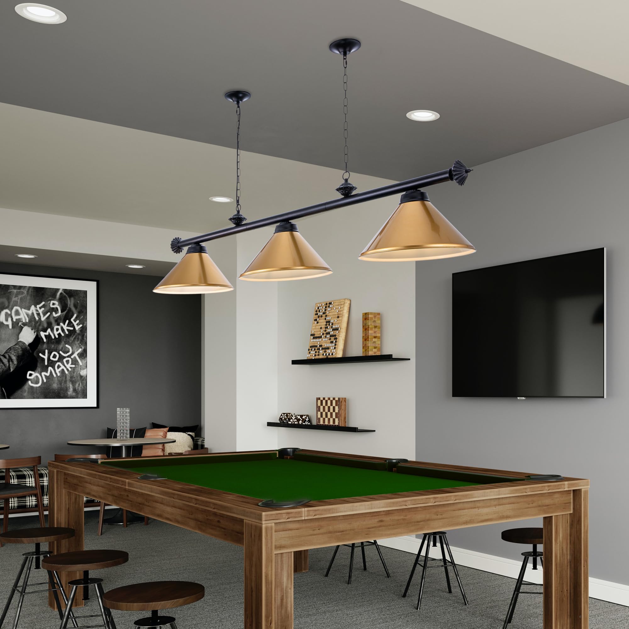 Wellmet 3 Light Pool Table Light, Billiard Lighting With Metal Lamp Shades Modern Kitchen Island Light Hanging Light Fixture For