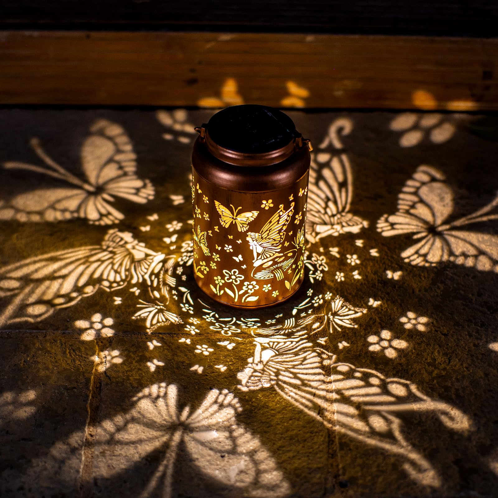 2Pack Solar Lanterns Outdoor Waterproof Hanging Butterfly Lights Led Metal Fairy Lantern Decorative Garden,Patio,Landscape,Walkw