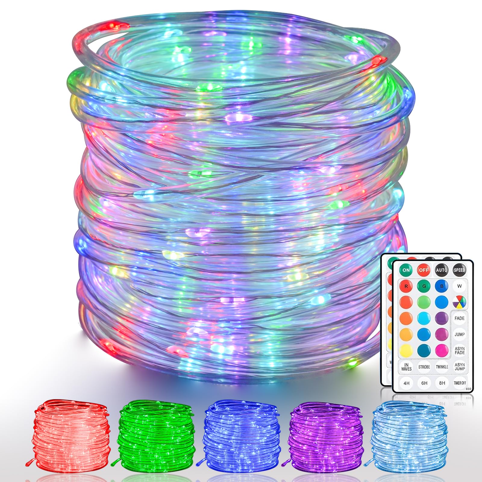 HAHOME 132Ft Outdoor Rope Lights, Waterproof Rope Lights for Outside, 400 LED Color Changing String Lights Plug in with Remote for Christmas Patio Garden Pool Party Holiday Indoor Decorations