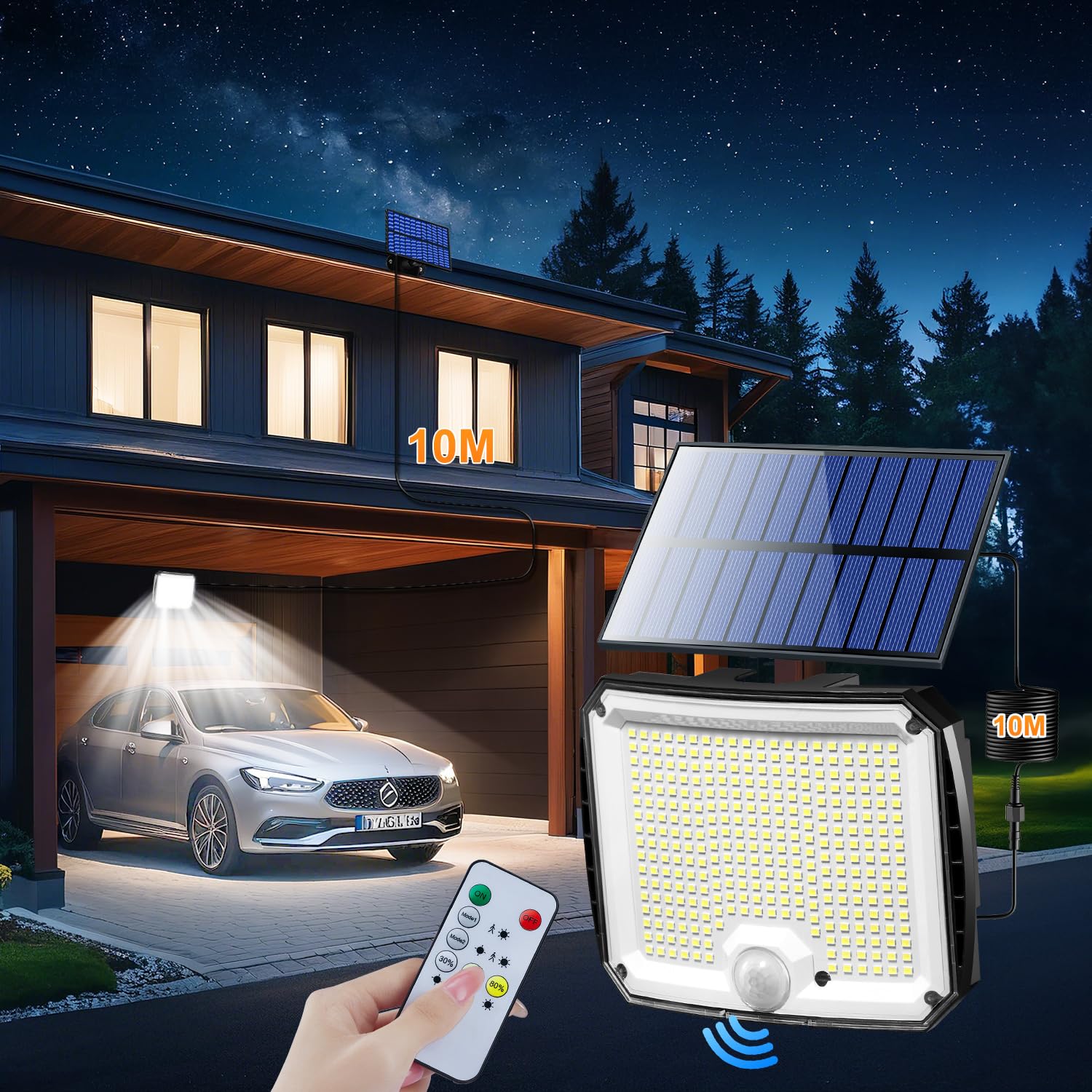 PIKOY Solar Lights Outdoor [318LED/10M/5 Modes] Solar Powered Outdoor Lights, Remote Solar Outdoor Lights, IP65 Patio Lights Out