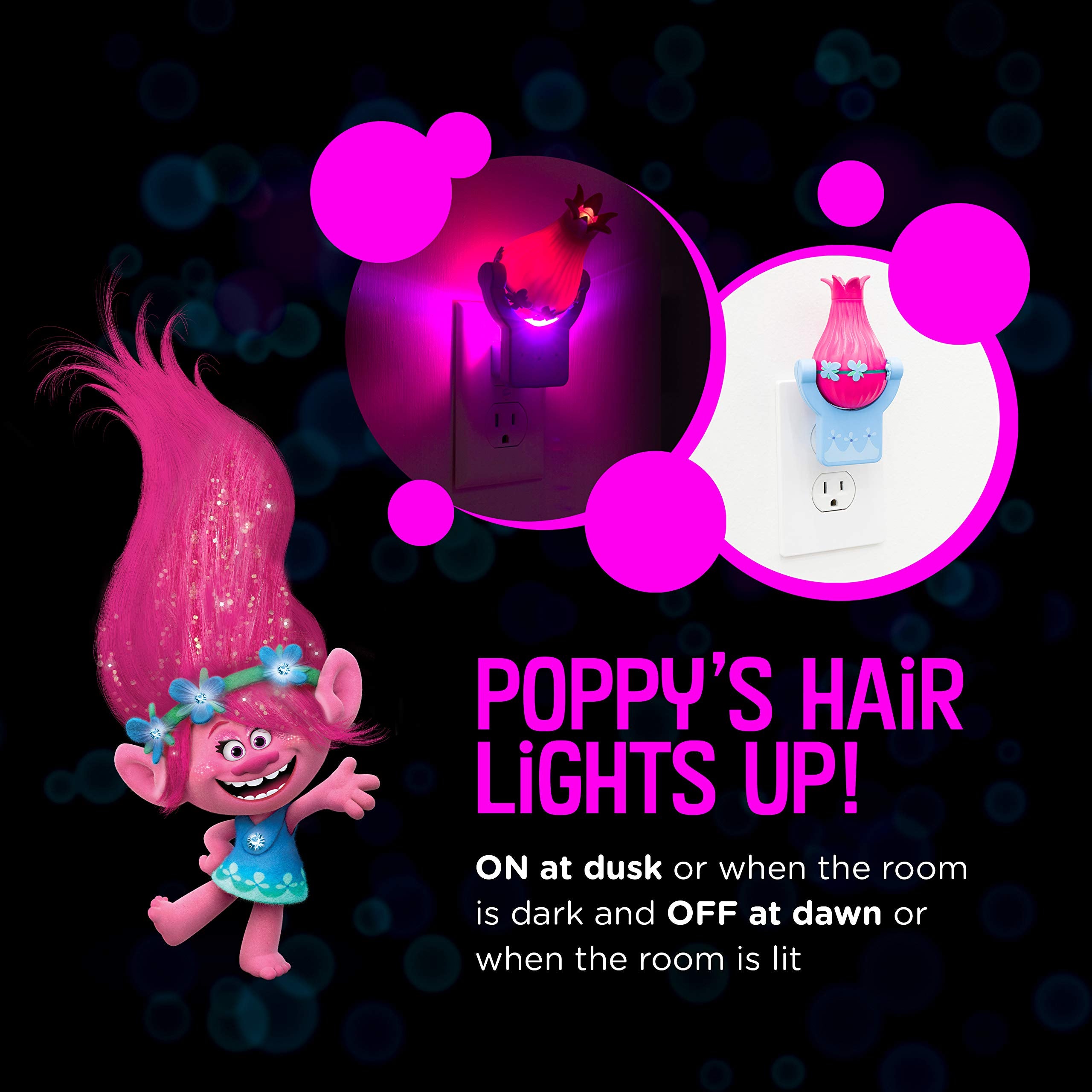 Projectables LED Night Light, Dusk to Dawn, 1 Image, Model 42030, Blue/Pink - Trolls, Ideal for Bedroom, Bathroom, Nursery