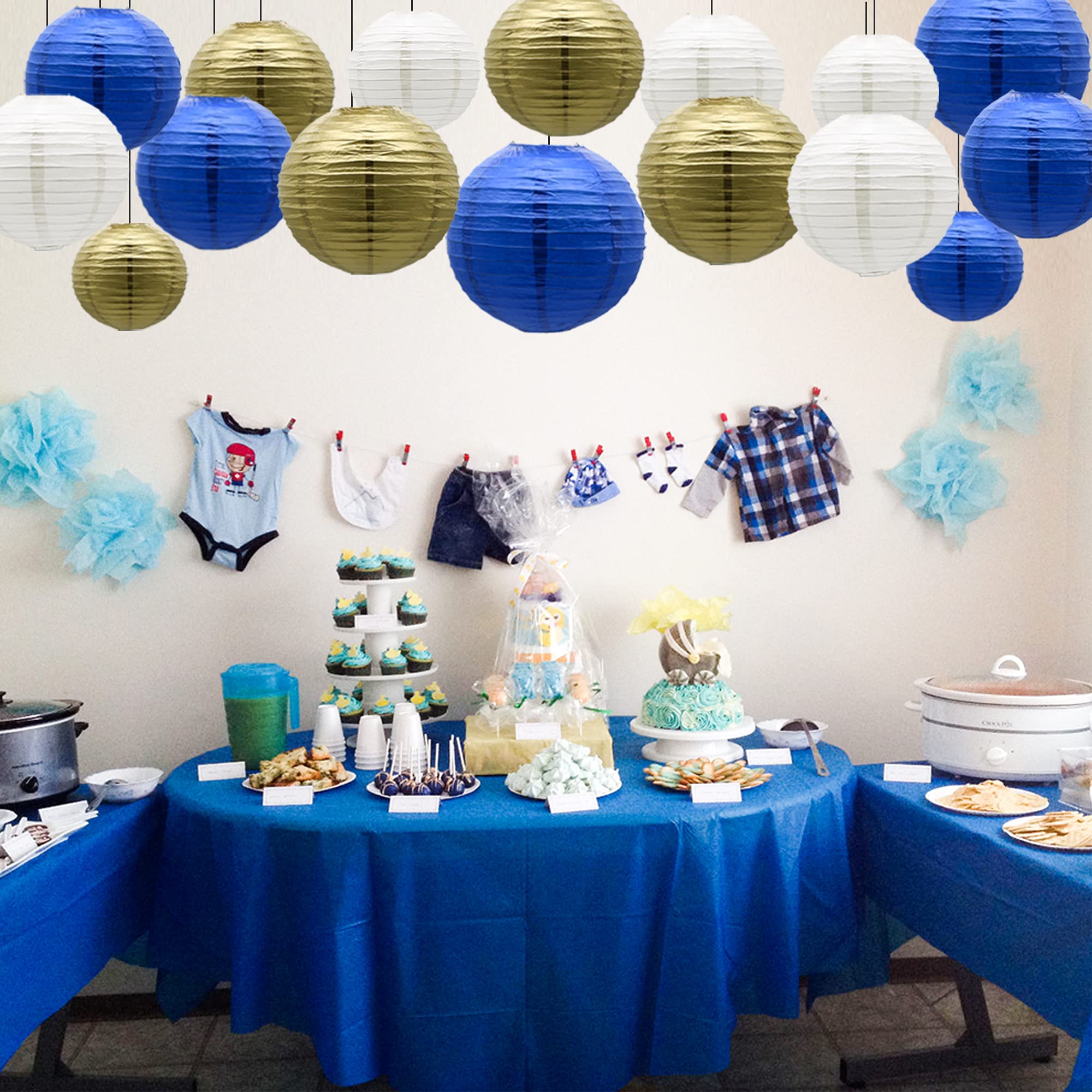 MEIDUO Paper Lanterns 15pcs Party Decorations, Navy Blue Gold, Indoor Outdoor, Model: PaperLanterns-021, Paper Material