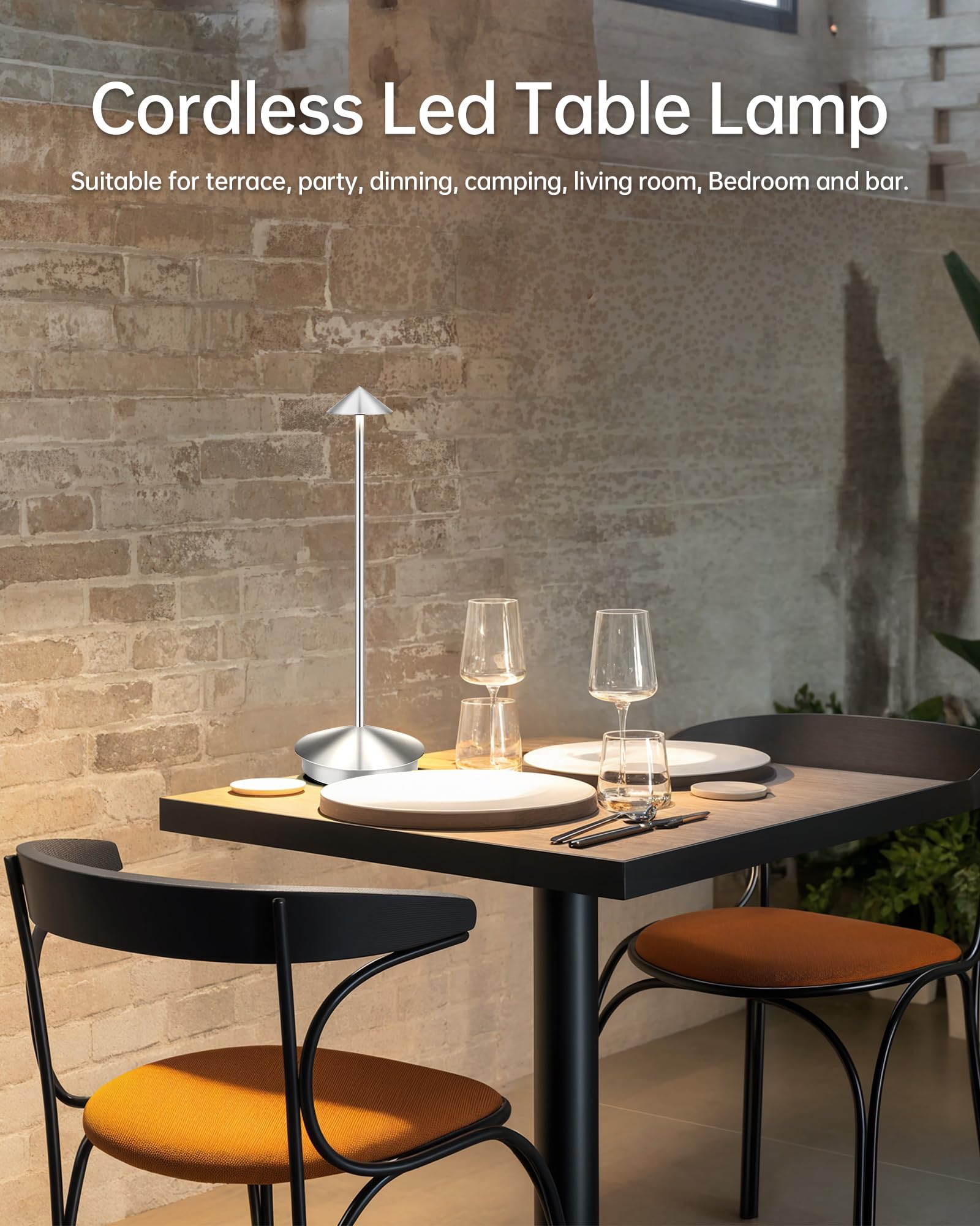 XMINKDZA Portable LED Table Lamp 2 Pack, Rechargeable 6000mAh, Dimmable, IP54 Waterproof, Silver, Aluminum, Model XDJDSJBBM