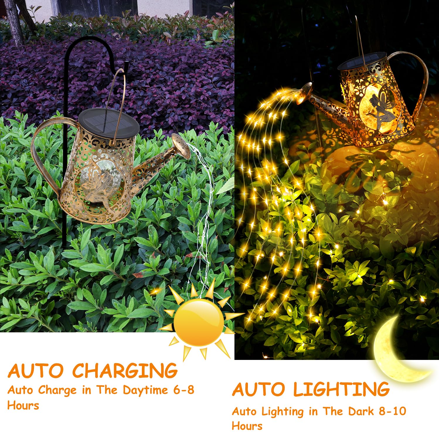 YJFWAL Solar Watering Can Lights, Waterproof Metal Fairy Lantern, Warm White, Fairy-1pack, Model YJ-01 for Outdoor Garden Decor