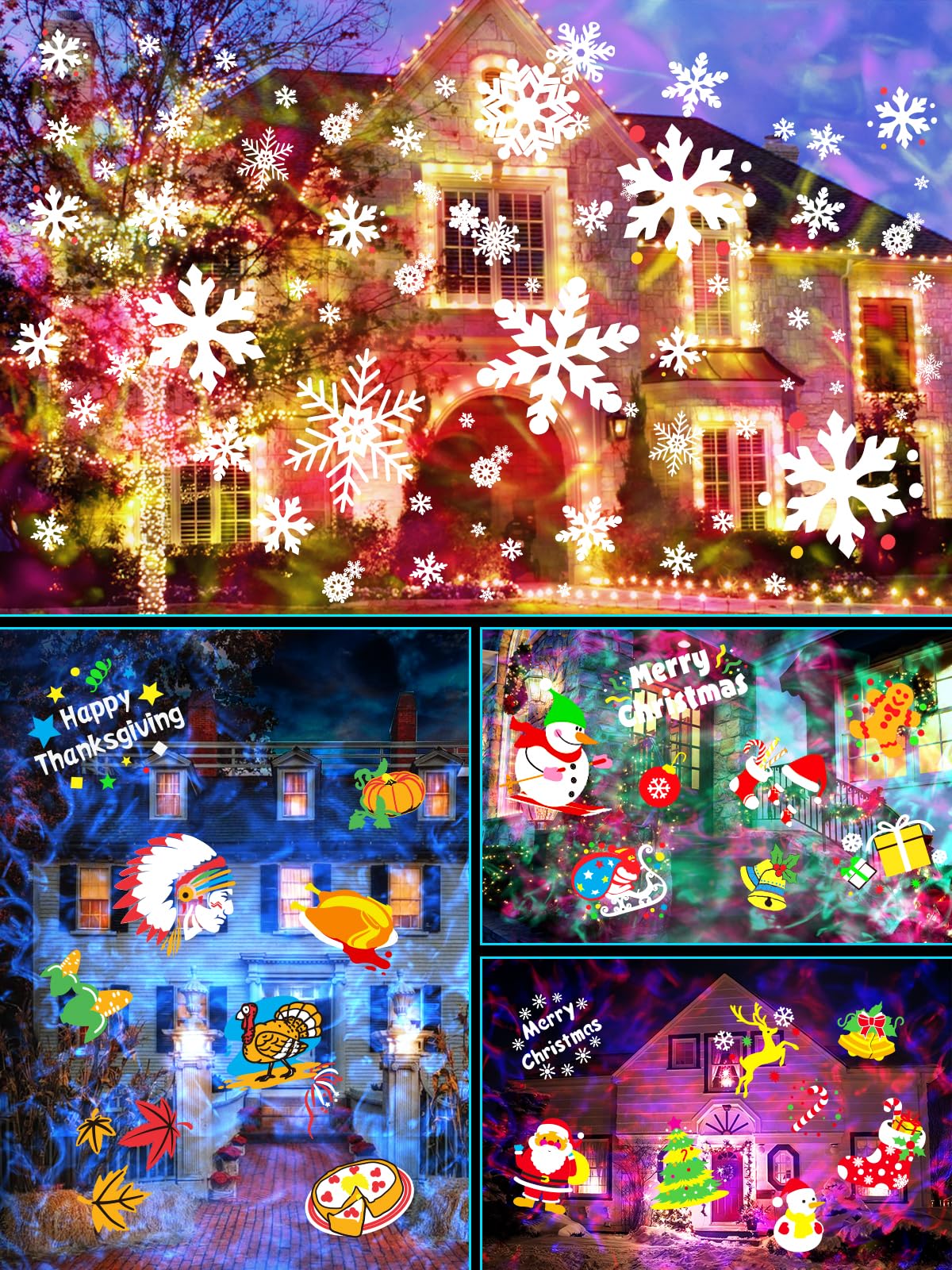 Christmas Holiday Projector Lights Outdoor Indoor, Anysun Christmas Decorations Brighter 80 Patterns & 3D Ocean Wave Light, Wate