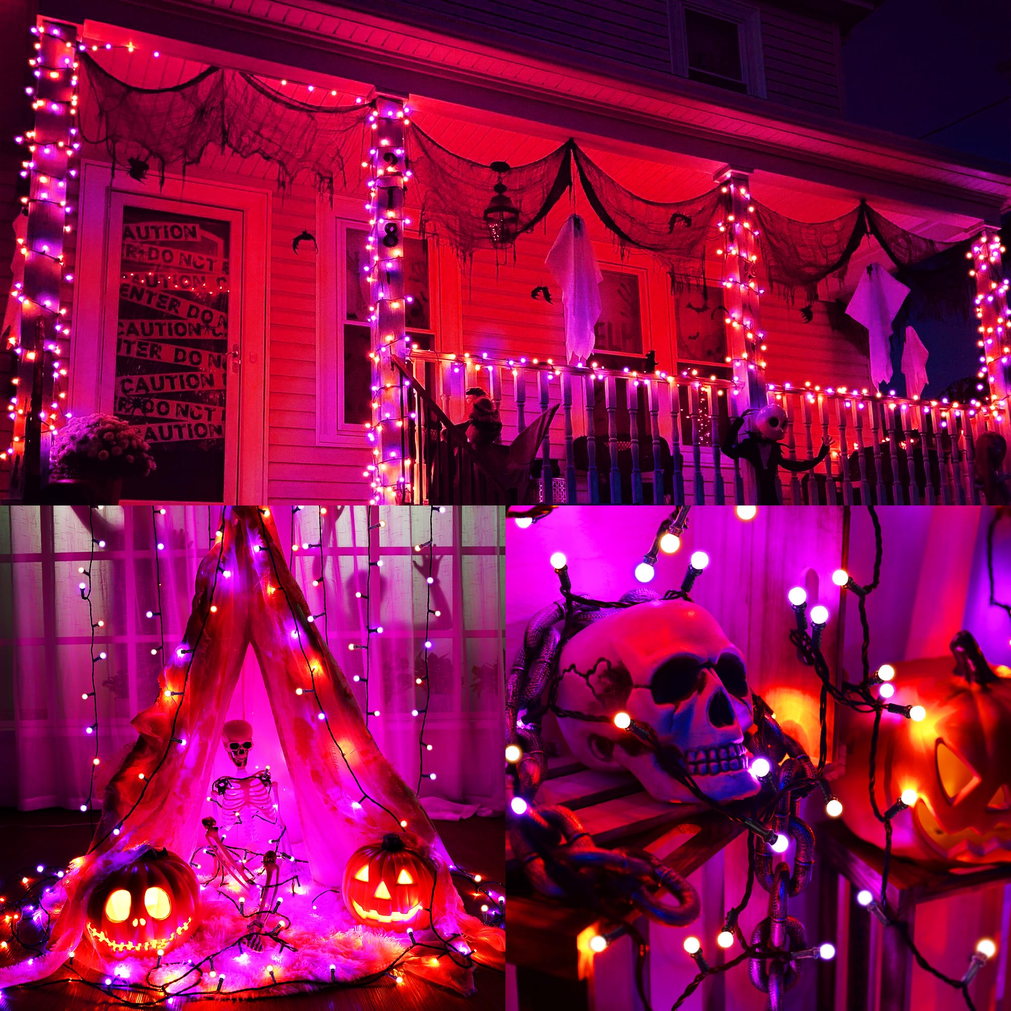 Brizled Halloween Lights String, 200 LED, 66ft, Purple & Orange, 8 Modes, Connectable, Indoor/Outdoor, Model FT4-200POCL-30
