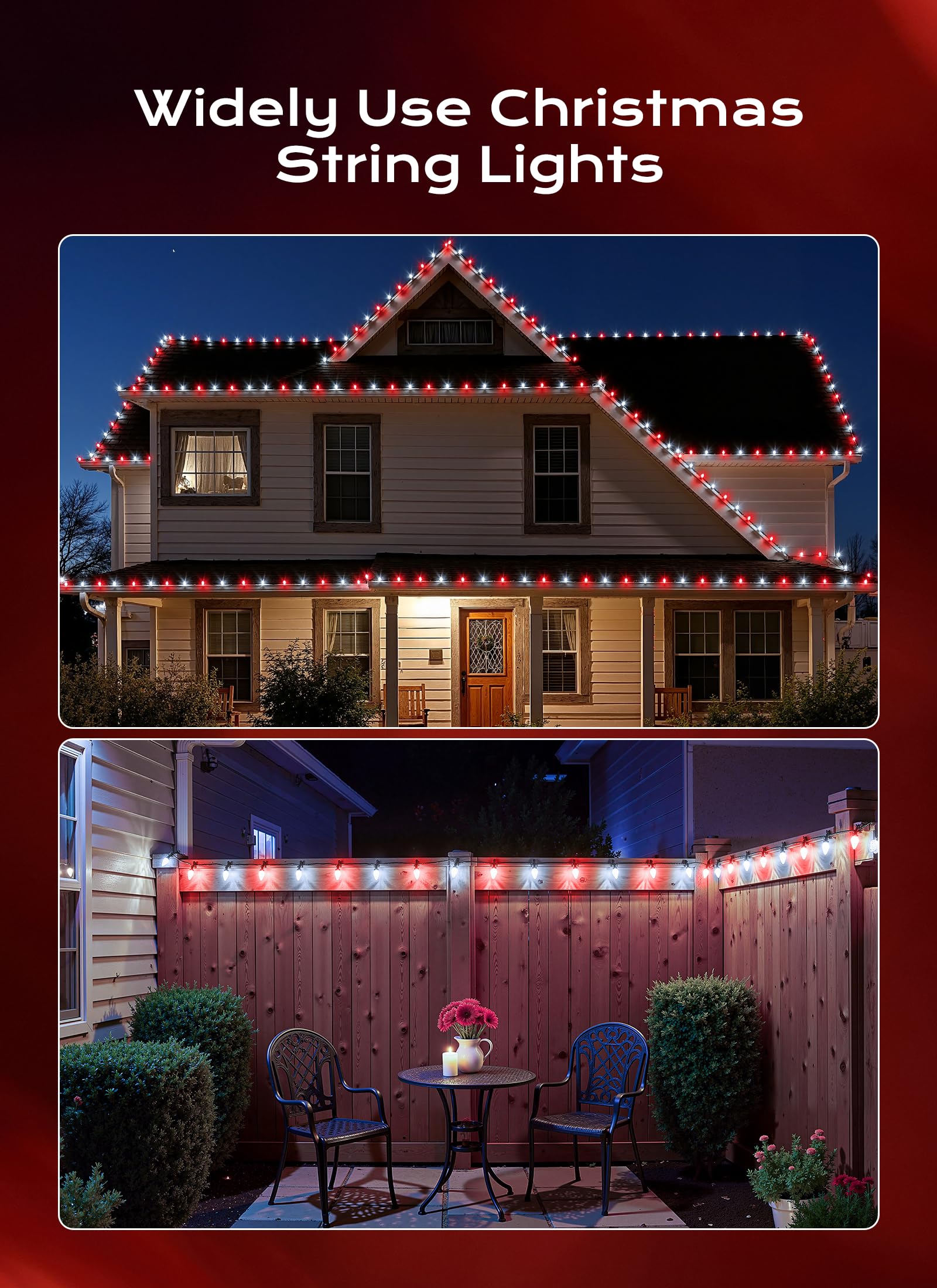 C9 Christmas Lights Outdoor  100 Ft 150 Led Connectable C9 String Lights With 8 Modes And Timer Xmas Tree Patio Roofline Garden Yard Holiday Party Indoor Outdoor Decoration  Red And White