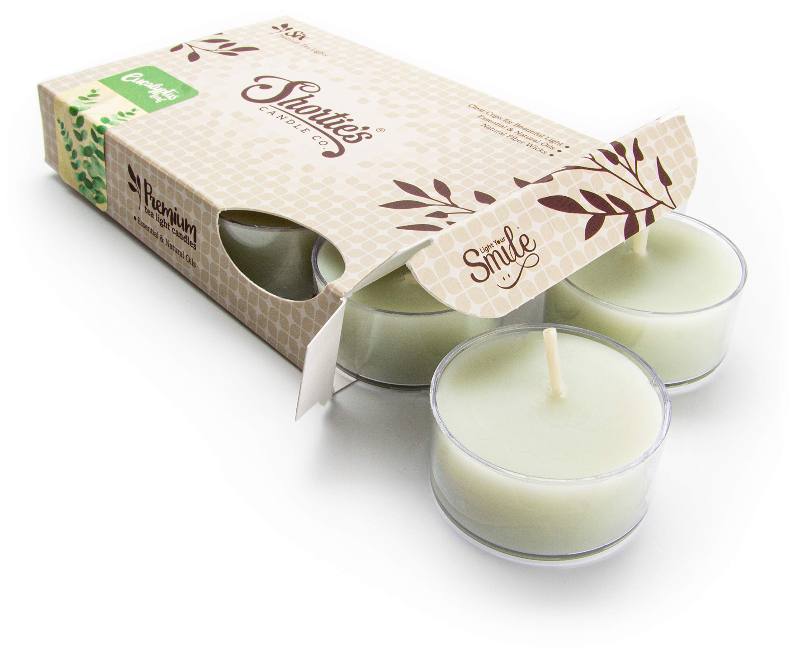 Eucalyptus Leaf Premium Tealight Candles - Highly Scented with Essential & Natural Oils - 6 Green Tea Lights - Beautiful Candlelight - Made in The USA - Fresh & Clean Collection