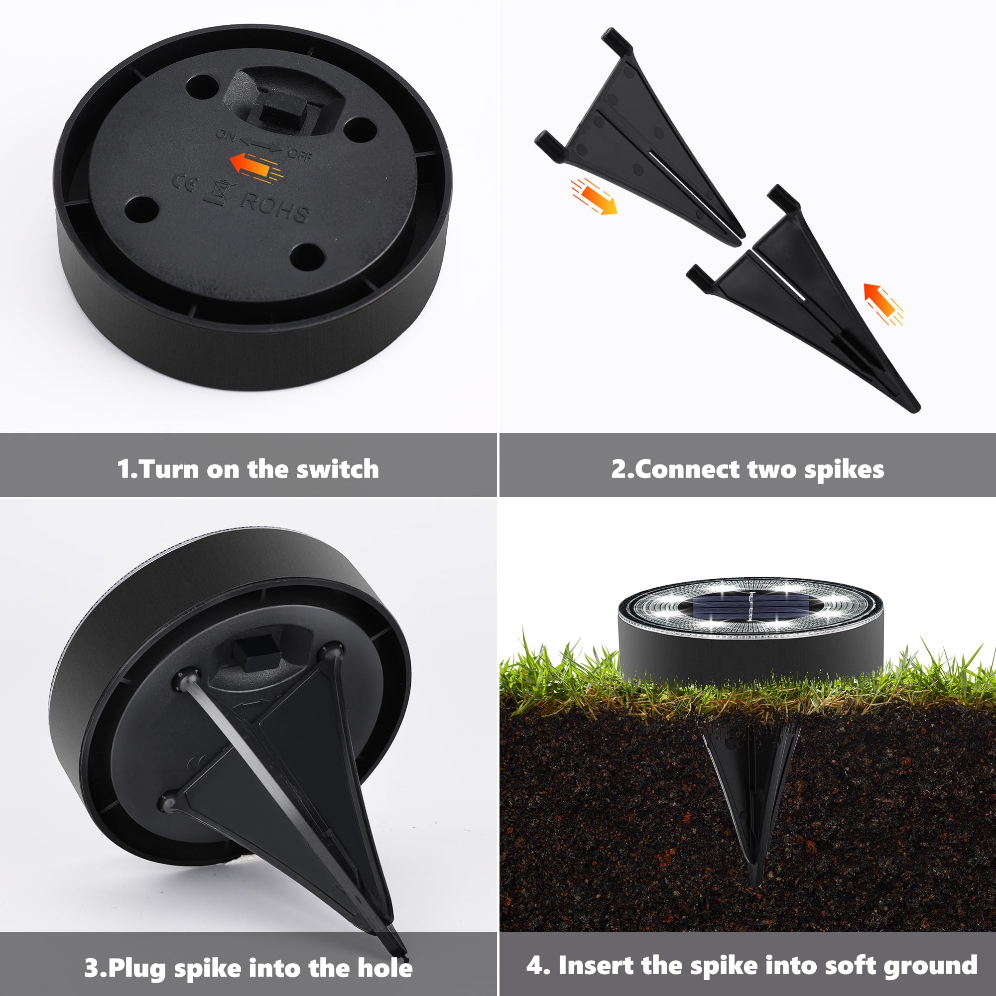 Joomer Solar Ground Lights, 8 LED Outdoor Waterproof Disc Light, 4 Pack, White