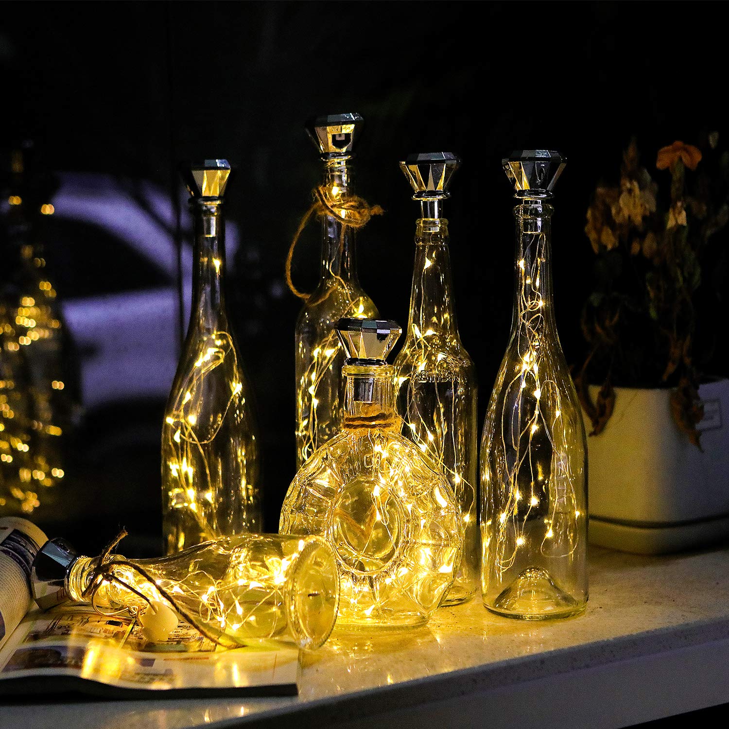 Zyliwoo Starry Love Bottle Lights Solar Wine Bottle Lights 10 Packs 20Led Outdoor Waterproof Fairy Light Strings For Recycling Wine Bottle Decoration