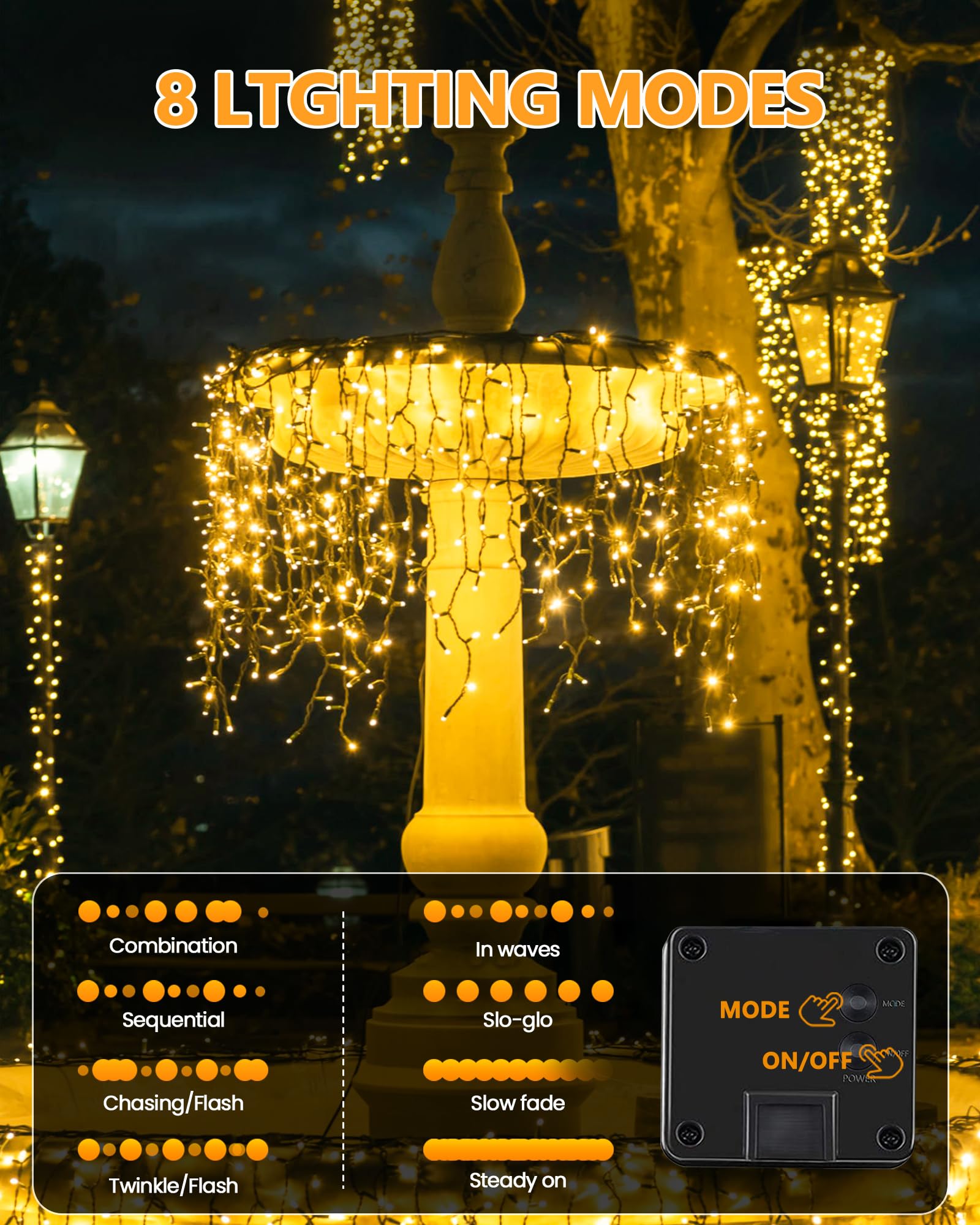 2 Pack Super Long Solar Christmas Lights Outdoor Waterproof, 400 LED 144FT Solar String Lights with Green Wire 8 Lighting Modes,