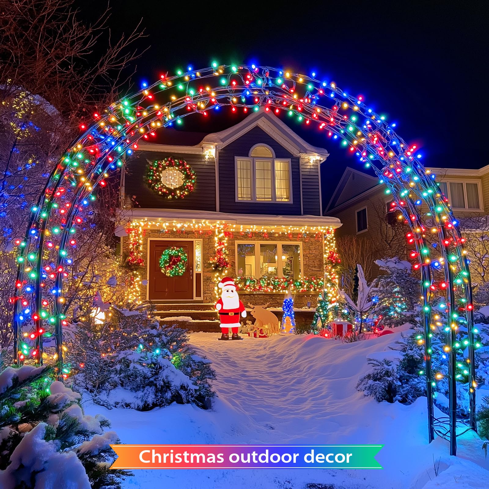 JMEXSUSS Solar Christmas Lights, 600 LED, 206.7 ft, Multicolor, Waterproof, 8 Modes for Outdoor Yard Patio Decorations