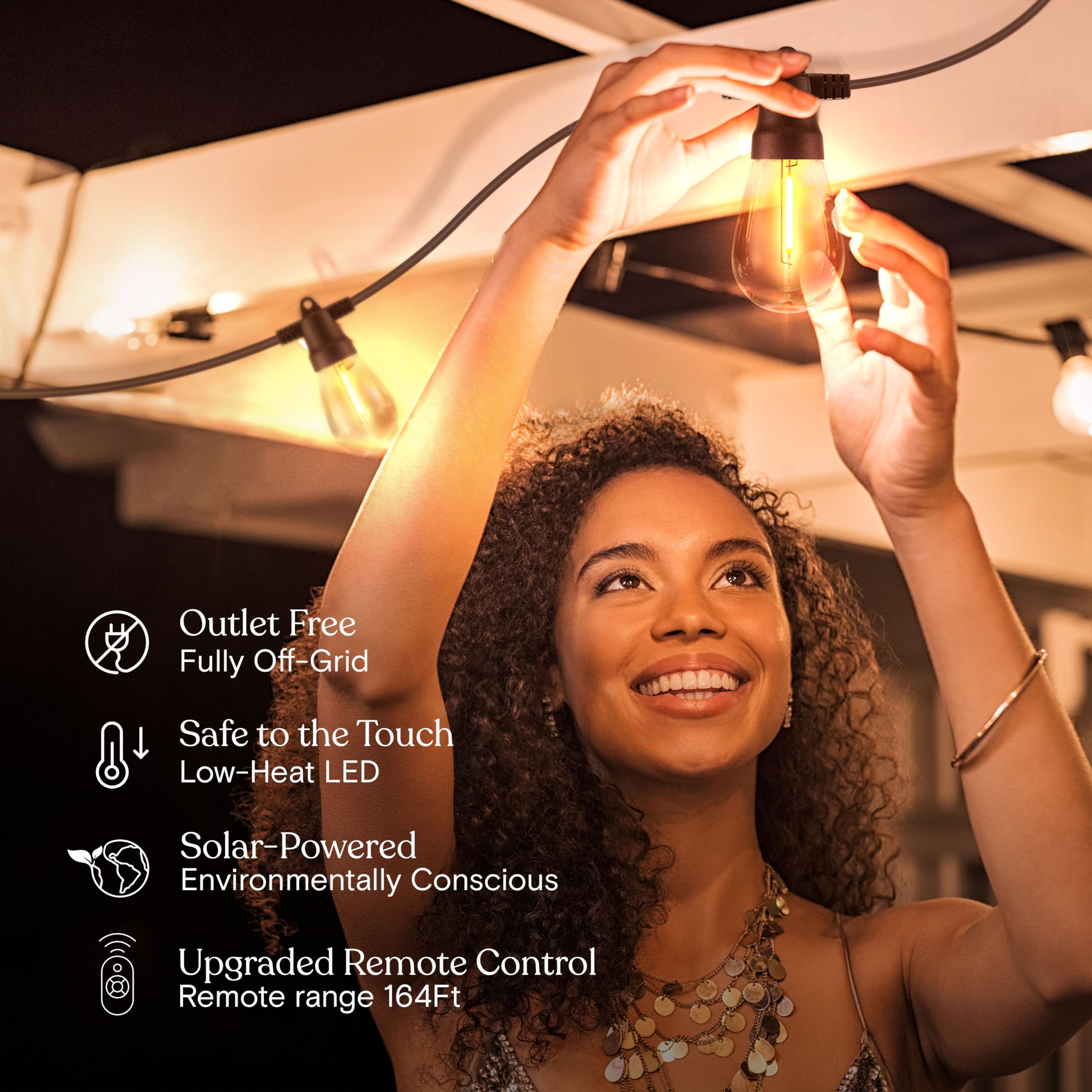 Brightech Ambience Pro Super Bright Solar - 48Ft Remote Control Outdoor String Lights With 15 Shatterproof S14 Bulbs, Commercial